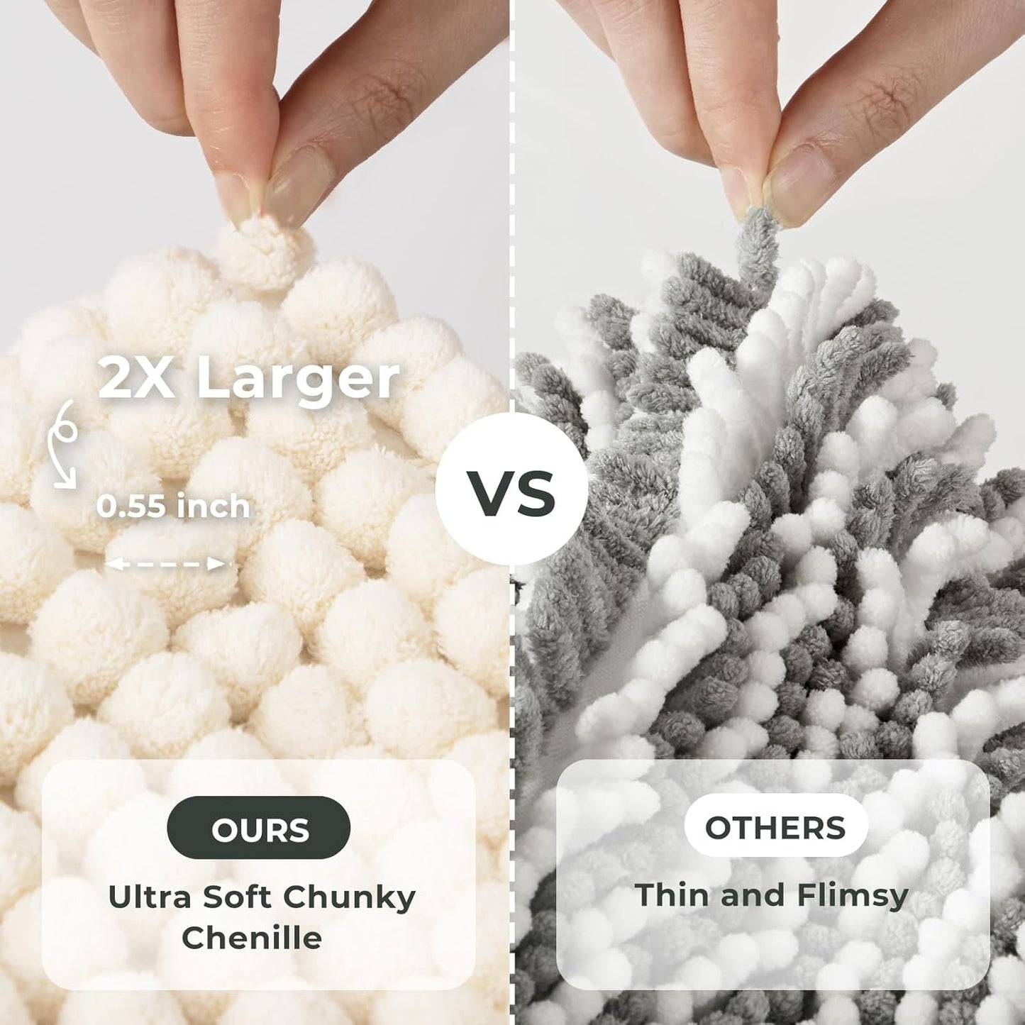 FRESHMINT Thick Chunky Chenille Bathroom Rugs 20"x32", Non Slip Bath Mat for Bathroom Floor, Soft Bathroom Decor Accessories, Cute Shower Mat Water Absorbent, Washable, Cream White