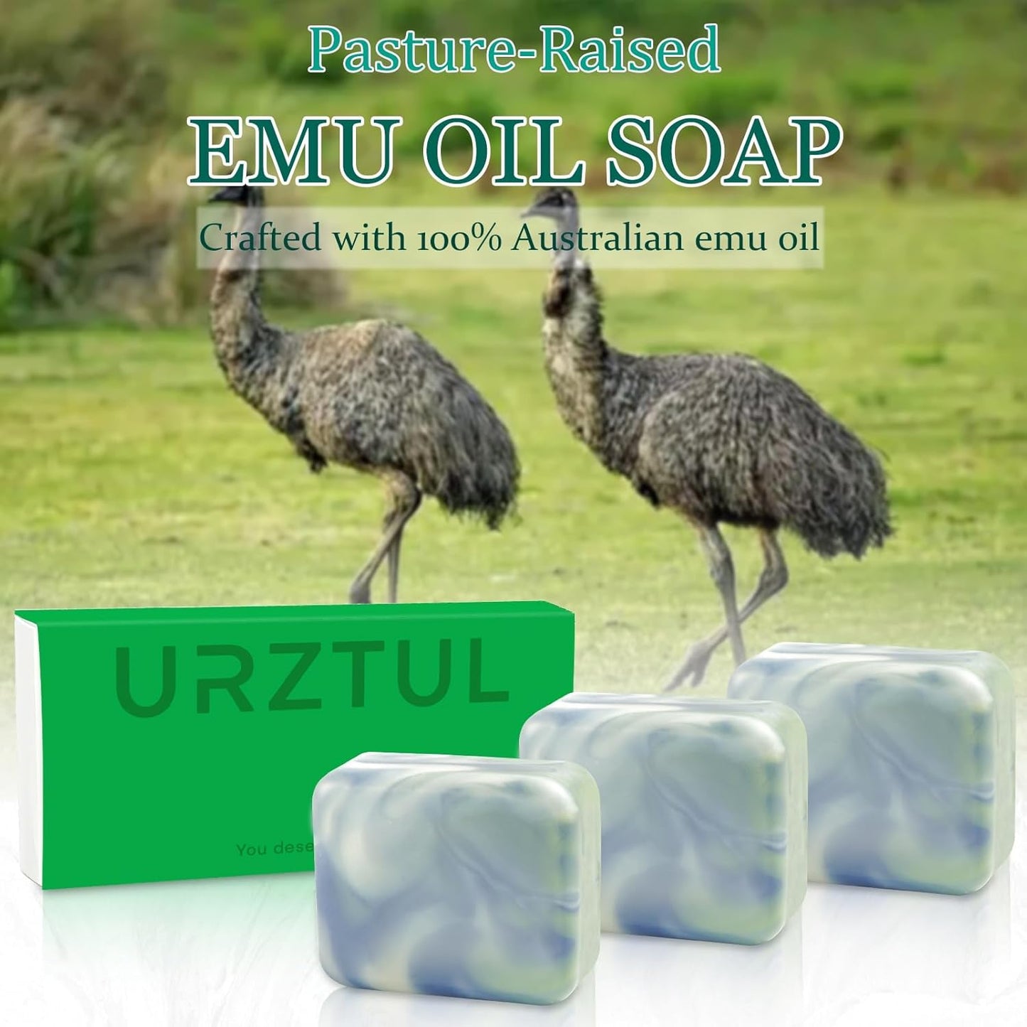 Emu Oil Soap Bars 3 Pack, Handmade Cold Processed Exfoliating Body Wash Bar, Moisturizing for Dry Sensitive Skin, Soothes with Omega-Rich Oils