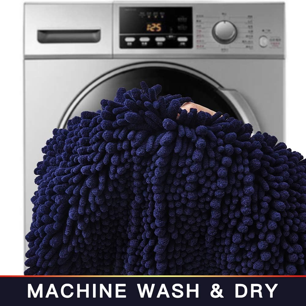 Walensee Bathroom Rug Non Slip Bath Mat (44x24 Inch Navy) Water Absorbent Super Soft Shaggy Chenille Machine Washable Dry Extra Thick Perfect Absorbant Best Large Plush Carpet for Shower Floor