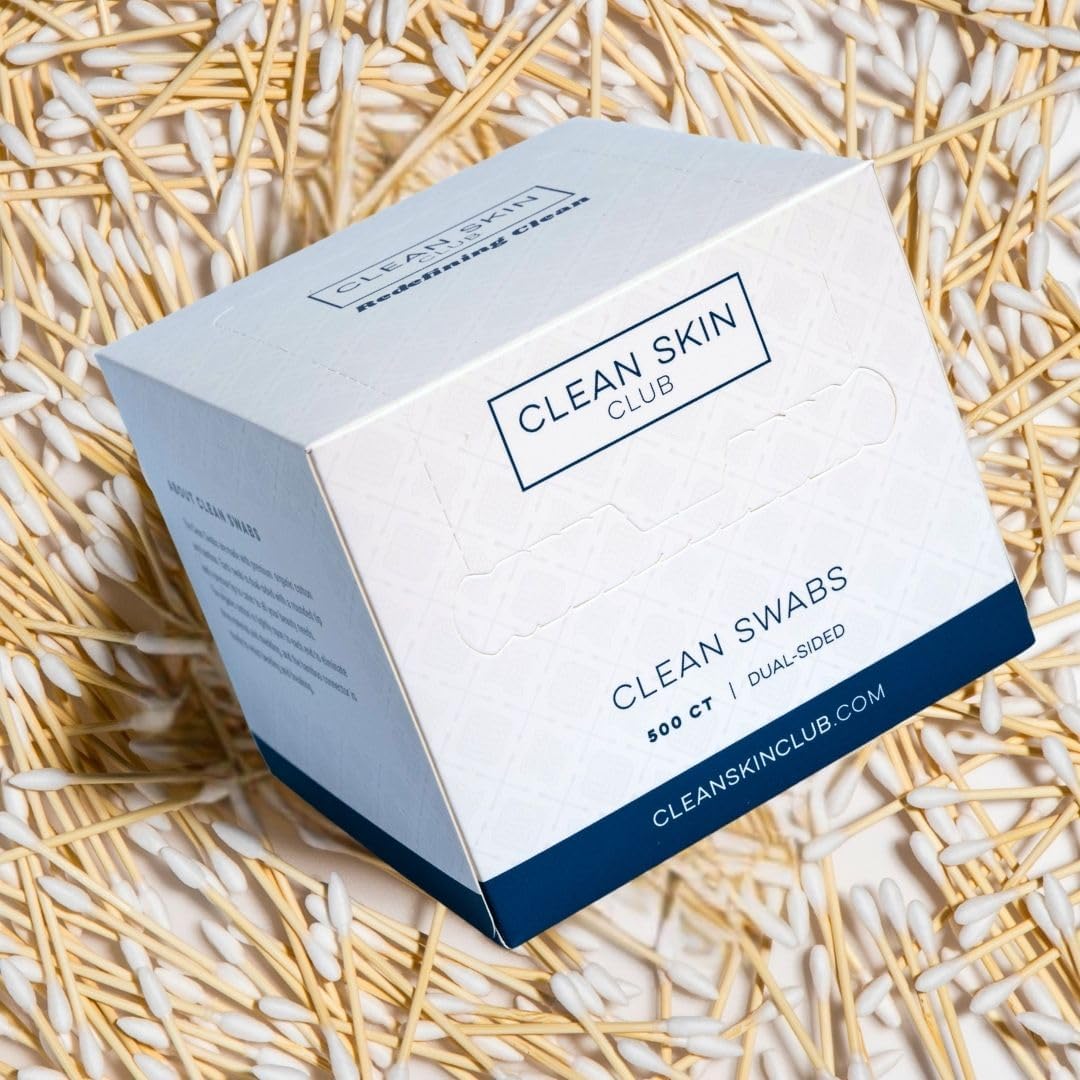 Clean Skin Club Clean Swabs | 6 Pack Total 3000 Count | One Pointed Tip | Biodegradable + Organic Cotton & Bamboo | Makeup & Nail Polish Touch-ups | Chlorine-Free & Hypoallergenic