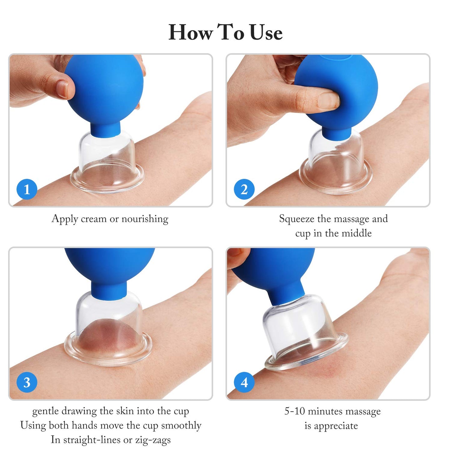 Nuanchu Facial Cupping Cup Blue Glass Face Cup Silicone Cupping Massage Vacuum Suction Mug for Body Face Leg Arm Back Shoulder Muscle and Joint Pain(0.35 Inch Diameter)