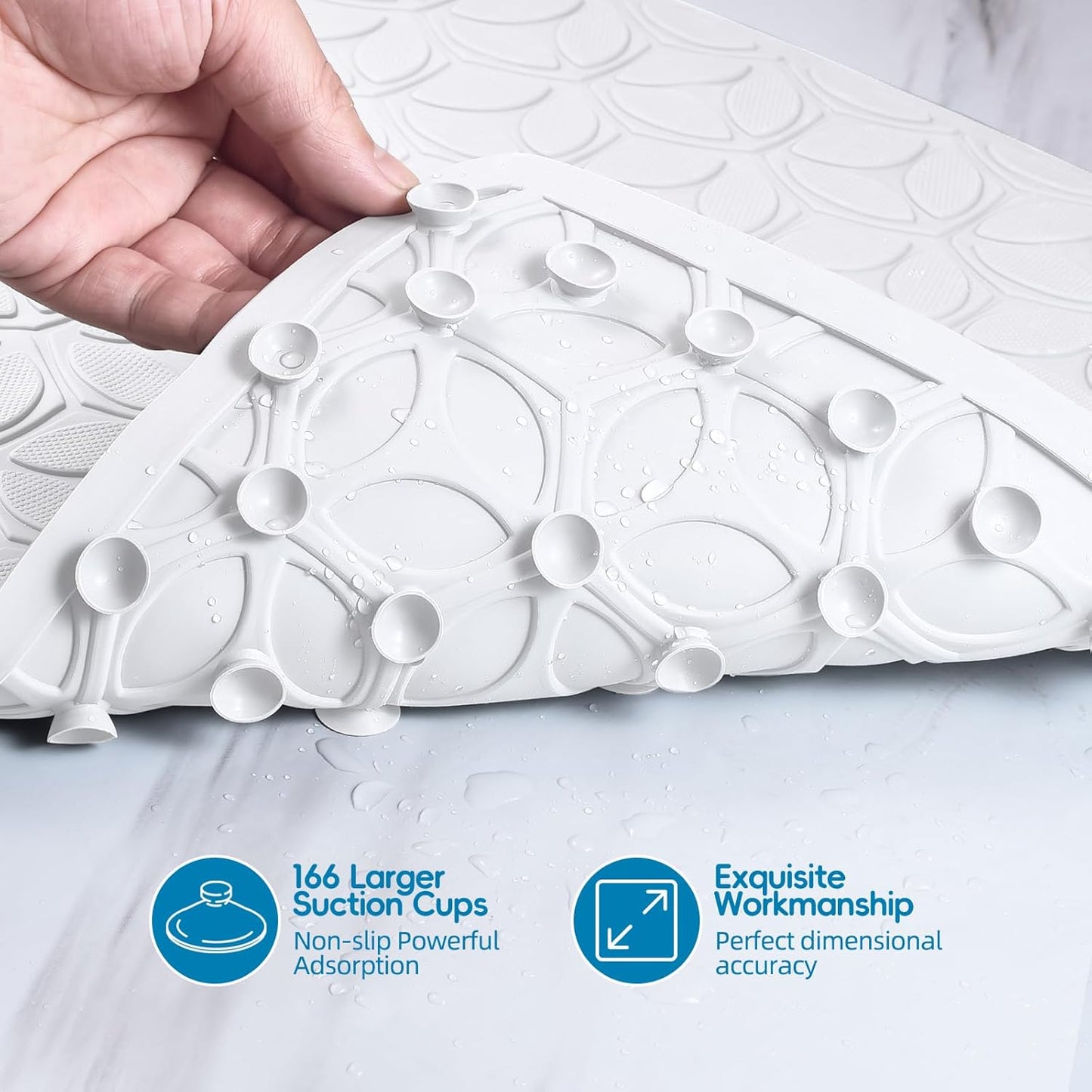 WRISIN Bathtub Mat Non Slip with Suction Cups - 100% Rubber Bathroom Mat Textured for Bath Tub Shower Safety - Soft on Touch - BPA/PVC Free - Pet Dog Bath Mat - Machine Washable - 16 × 28 Inch（White）