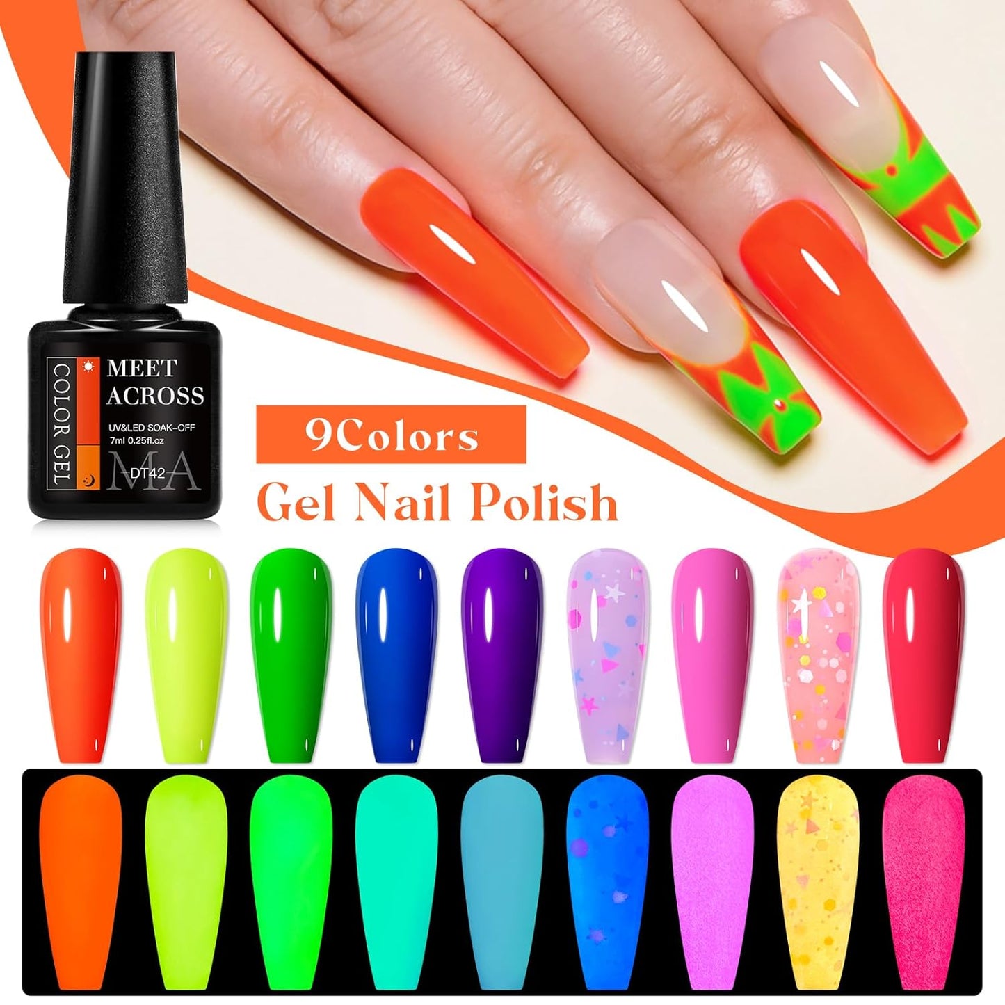 MEET ACROSS 9 Colors Gel Nail Polish + 3PCS Function Gel Nail Polish Kit,Fashion Nail Art Set Design Gifts for Women Manicure Salon (SET14, 12pcs)