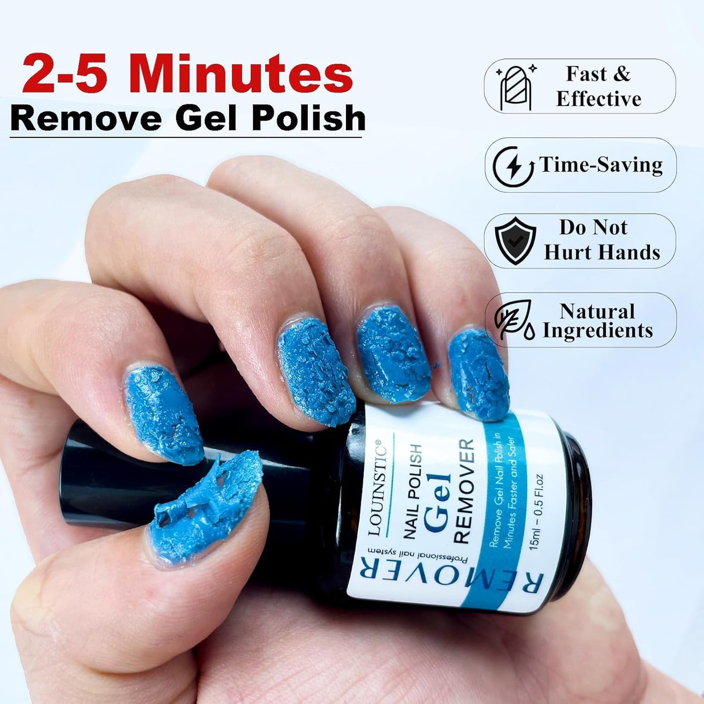 LOUINSTIC Gel Polish Remover-15ml Non-Irritating Formula, 2-5 Minutes Easily Remove Gel Nail Polish, No Damage to Nails, Easy to Use, Portable for At-Home Salon,for Nail Kits