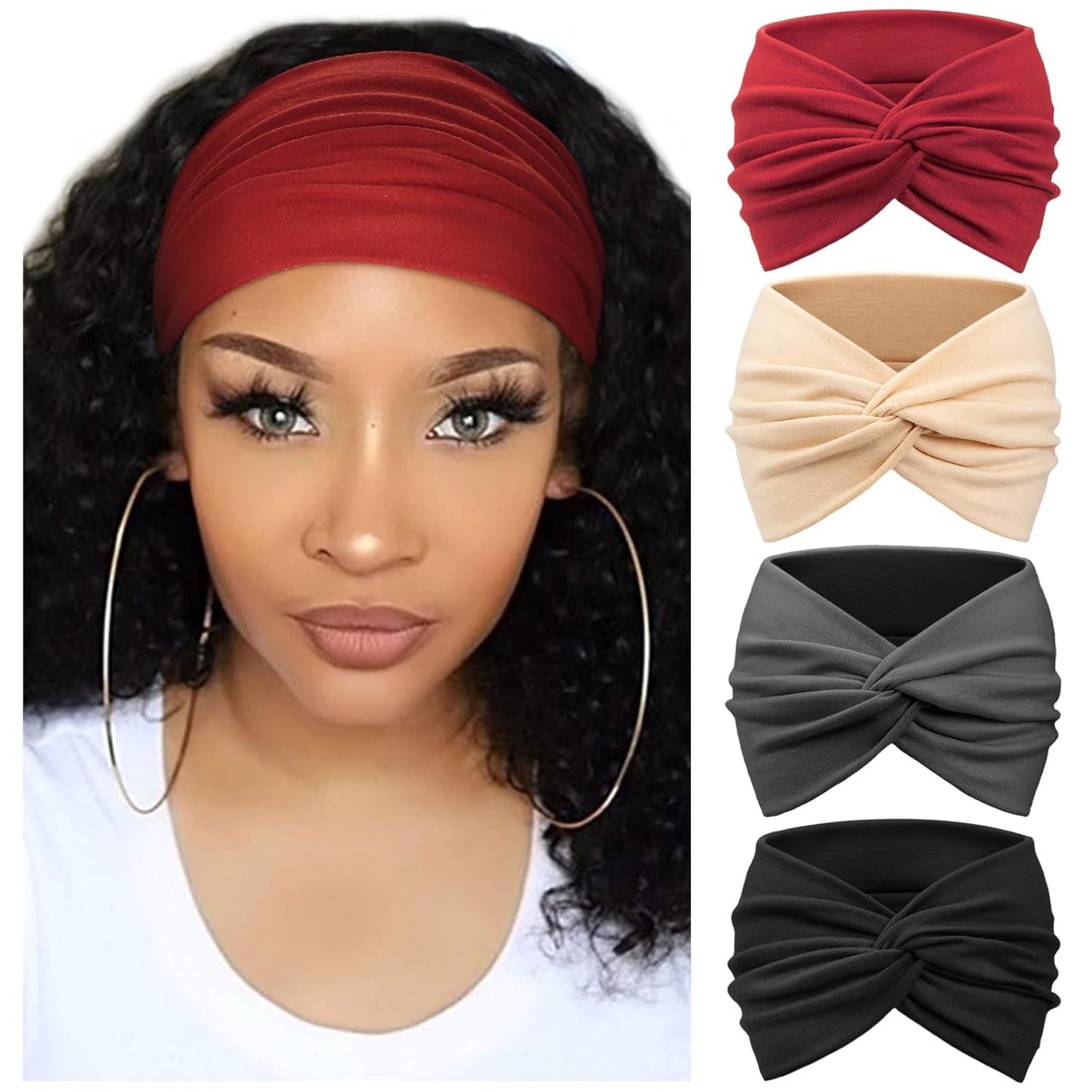 Extra Wide Headbands for Women Large Turban Headband Non Slip Boho Elastic Hairband Hair Twisted Knot Head Bands Accessories