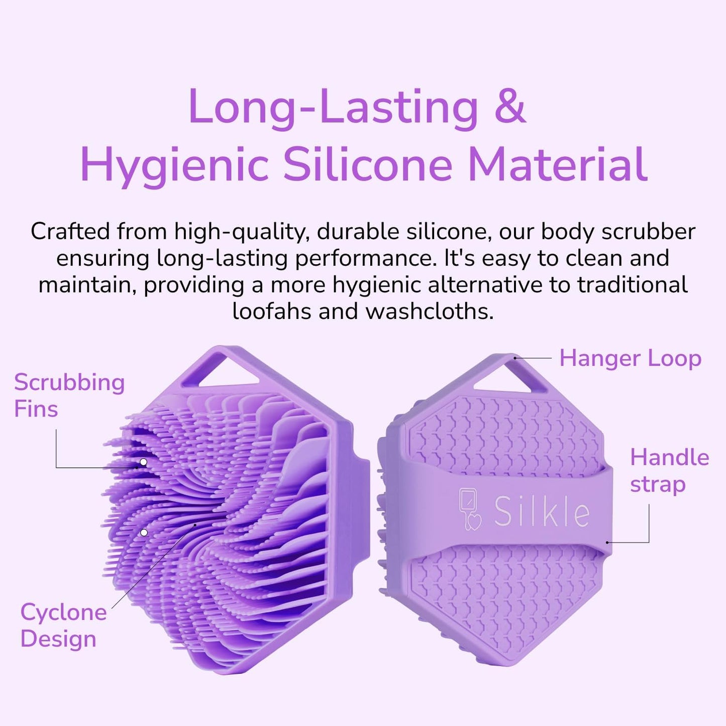 Silicone Body Scrubber - Exfoliating Bath Brush and Skin Cleanser - Shower Sponge for Gentle Body Scrub and Wash - Silicone Scrubbing Care Tool for a Refreshed and Renewed You - Purple