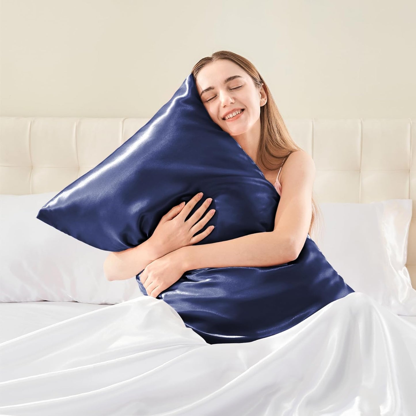 BEDELITE Satin Body Pillow Cover, Super Soft and Cooling Body Pillow Pillowcase for Hair and Skin, Breathable Silky Full Long Pillowcase Cover(20"x54", Navy)