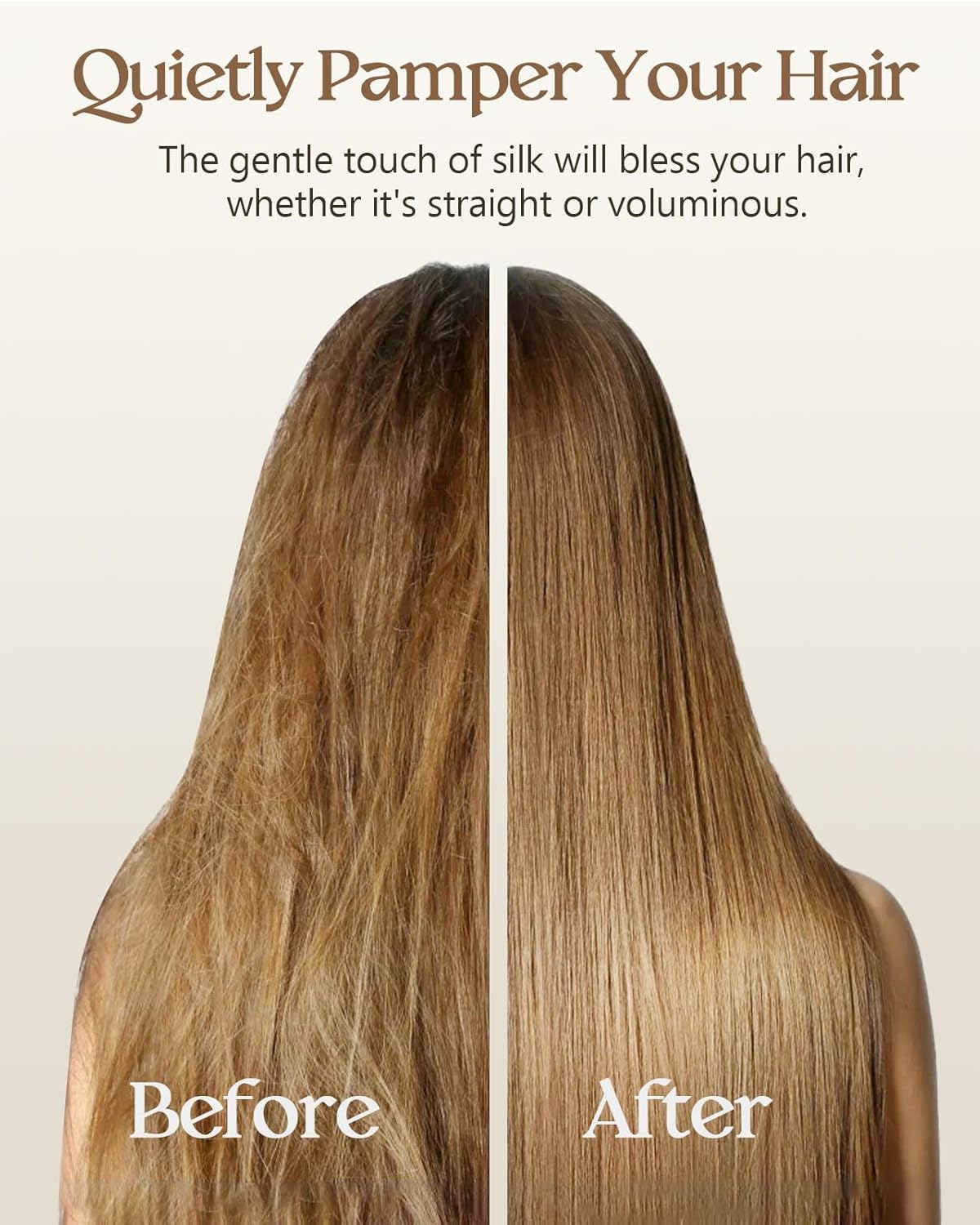 Silk Pillowcase 2 Pack - Pillow Cases Standard Set of 2 Size 20" x 26" for Hair and Skin Smooth Soft Breathable with Hidden Zipper Cooling Pillow Covers for Sleeping Women, Beige