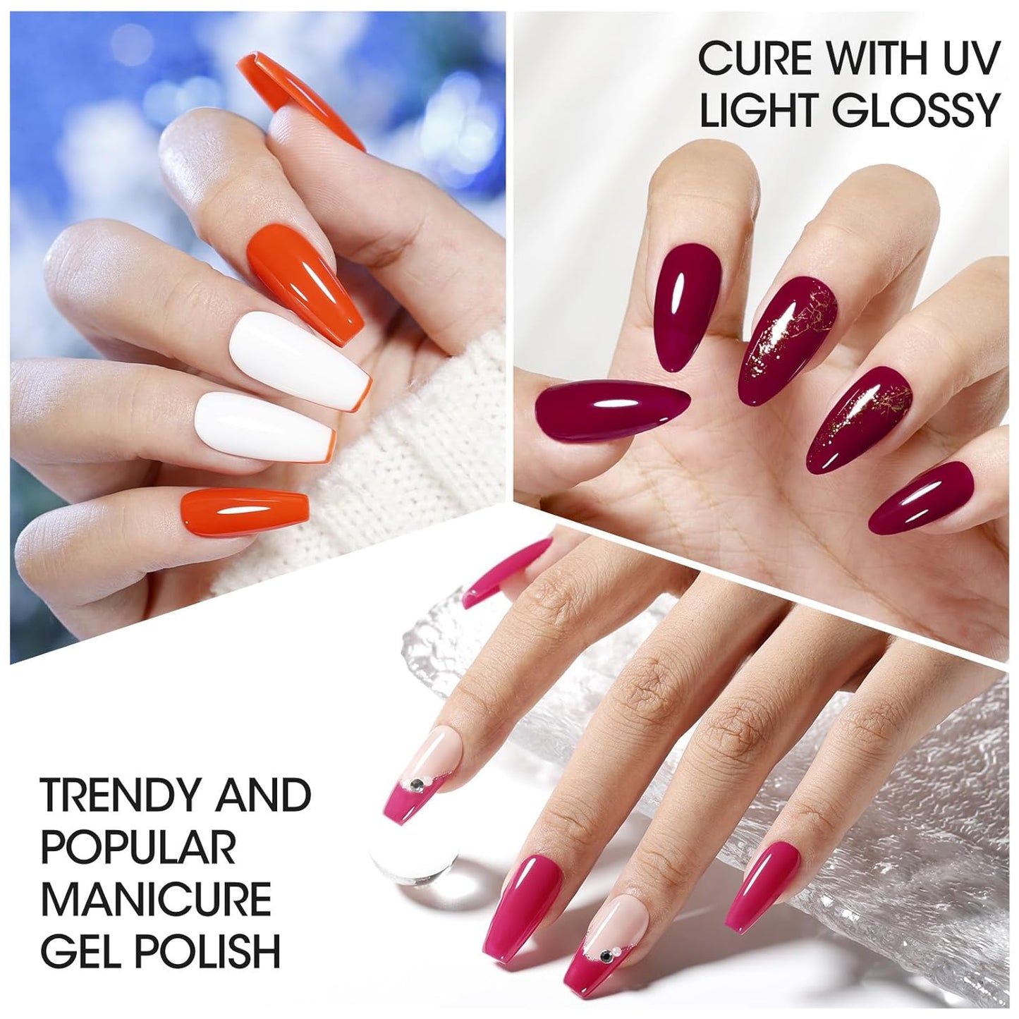 GELLEN Red Hot Pink Gel Nail Polish Set 6 Colors Burgundy Bright Neon Red Pink Gel Polish No Wipe Soak Off Glossy UV Gel for Nail Manicure DIY Art Salon Home