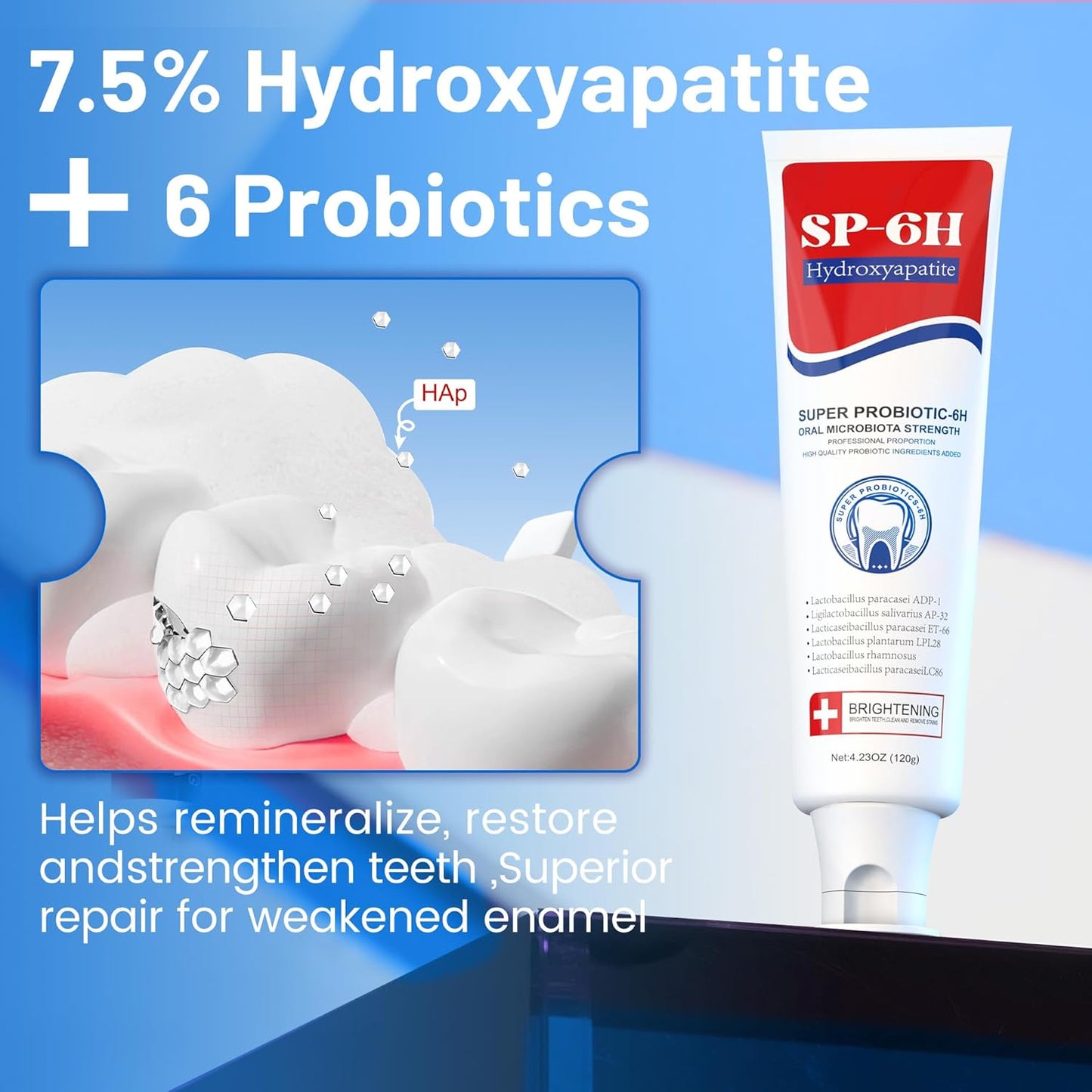 SP-6 Toothpaste Set, 6 Probiotics for Whitening & Cooling Fresh Breath, and 7- Pro Intense Whitening, Fluoride-Free, Safe for Enamel, Deep Brigthtening & Freshness 3 in1 Set