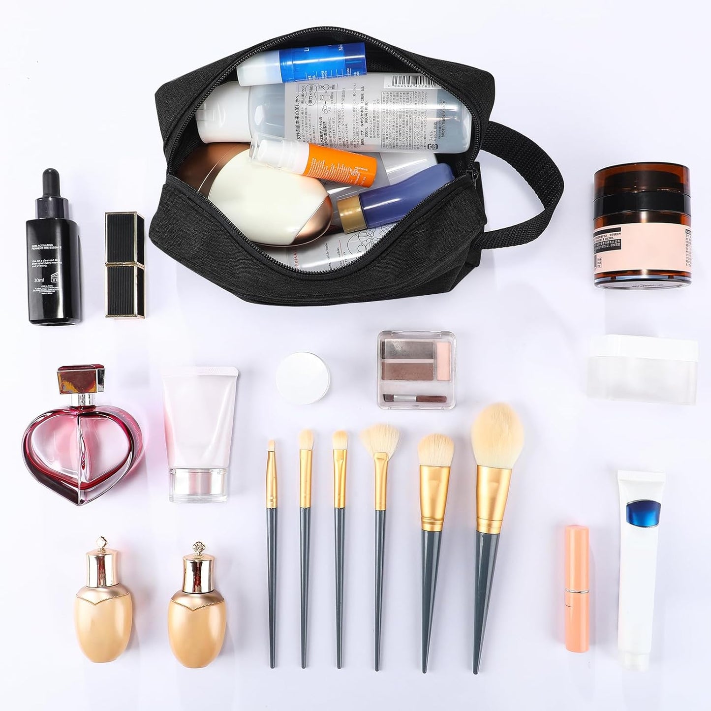 Paterr 16 Pcs Travel Toiletry Bag for Women Men Large Water Resistant Shaving Bag Hanging Cosmetic Bag with Handle and Divider Storage Travel Pouch Case (Black)