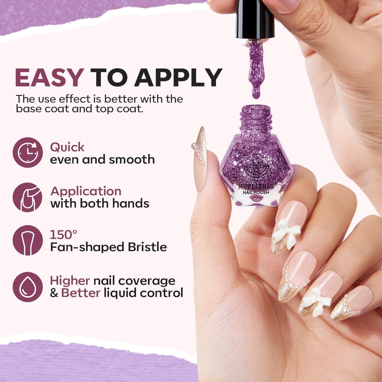 modelones Nail Polish Set 12 Colors Pearl White Nude Glitter Blue Pink Purple Quick Dry Mini Nail Lacquer Kit, Christmas Holiday Manicure Gifts for Women Girl Shimmer Home DIY Finger Toe Nail Art