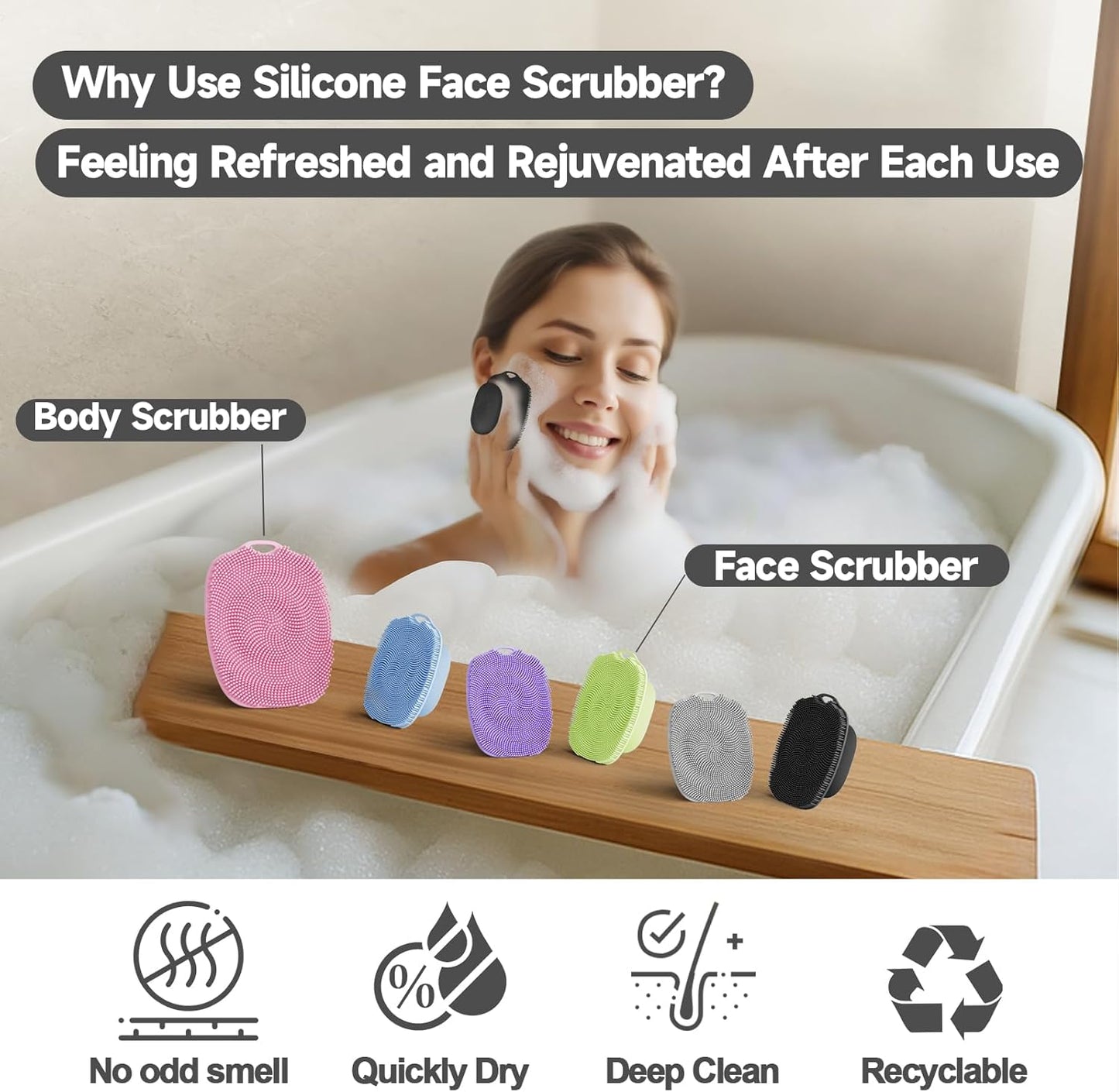 2 PCS Face Scrubber, Soft Silicone Face Exfoliator with Suction Cup for Man and Women Deep Skin Clean, Gentle Facial Cleaning Brush Suitable for All Sensitive Skin (Black+Gray)