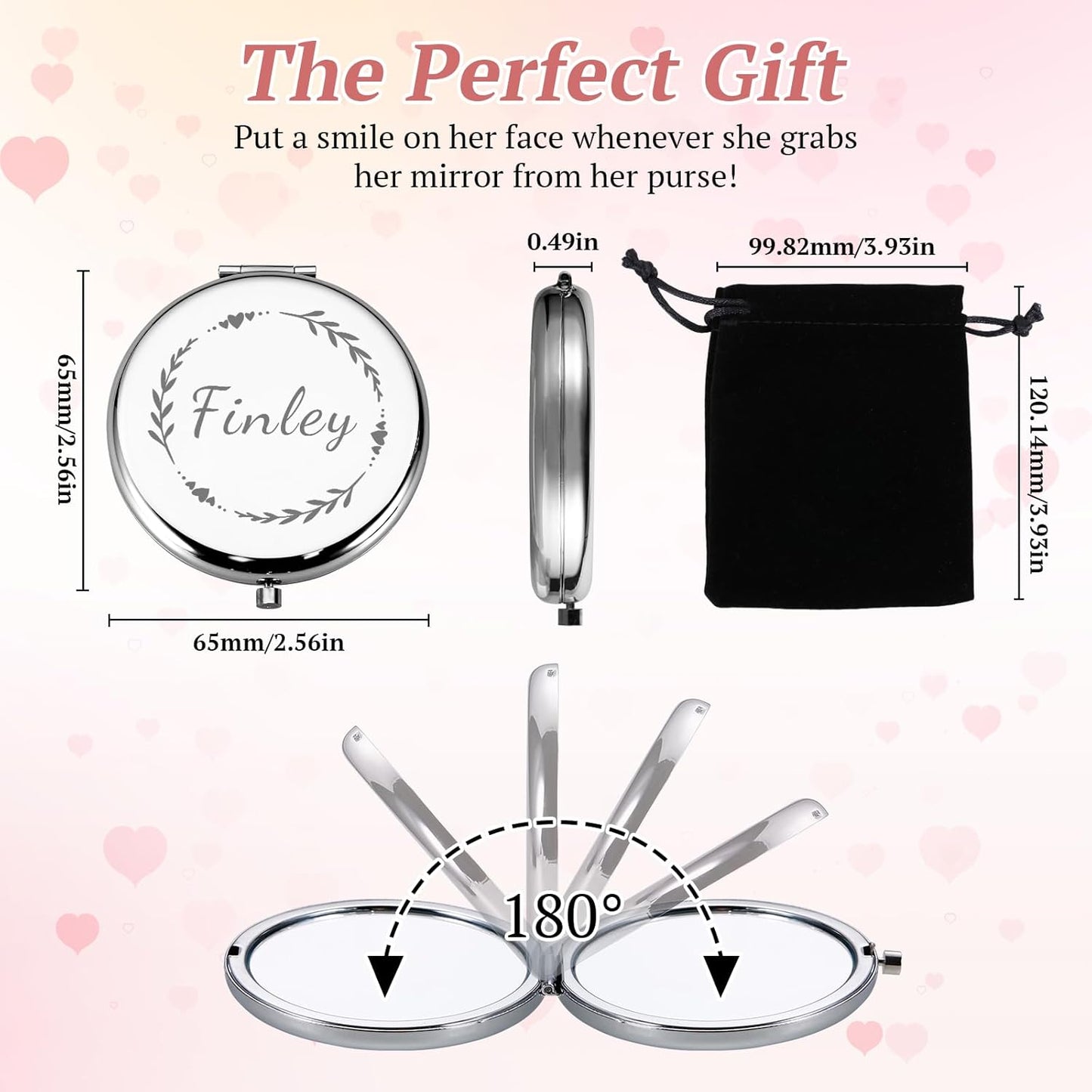 Personalized Compact Mirror for Women Girls, Pocket Mirror for Purse, Custom Name Travel Makeup Mirrors Handheld Small Mirrors Gifts for Daughter Mom Grandma Bridesmaid Friends, Bridal Shower Gifts