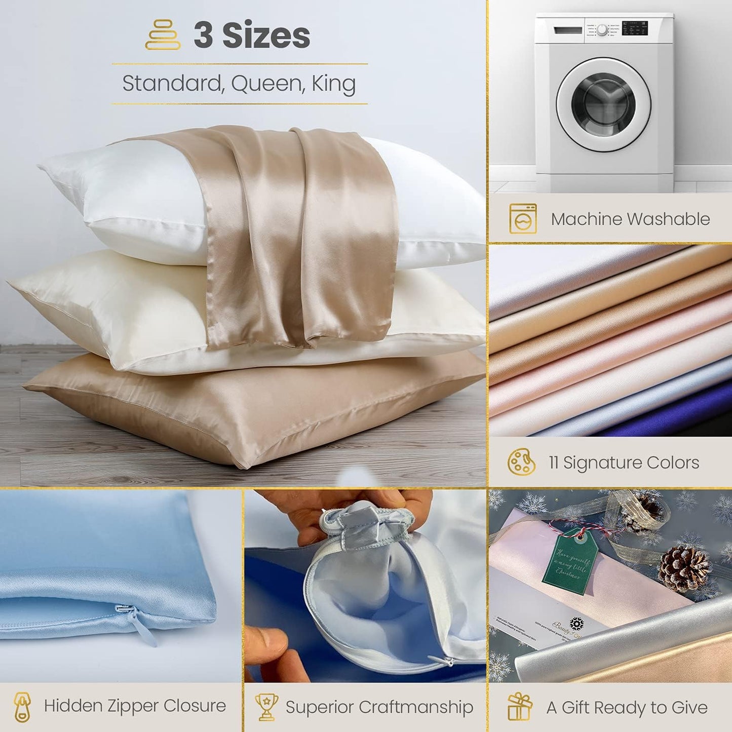 19 Momme Premium Mulberry Silk Pillowcase for Hair and Skin | Handcrafted Hypoallergenic & Anti-Acne 100% Silk Pillow Cases with Zipper | King - 20" x 36", Royal Navy