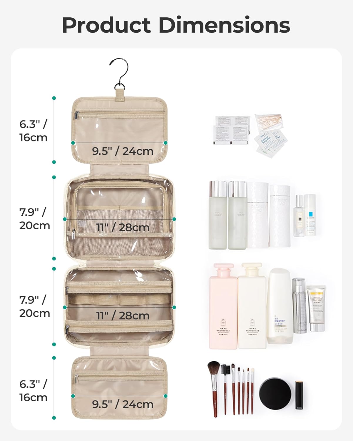 BAGSMART Travel Toiletry Bag for Womne, Hanging Travel Bag for Toiletries, Puffy Makeup Cosmetic Bag Organizer, Carry-on Travel Accessories Essentials, Camel