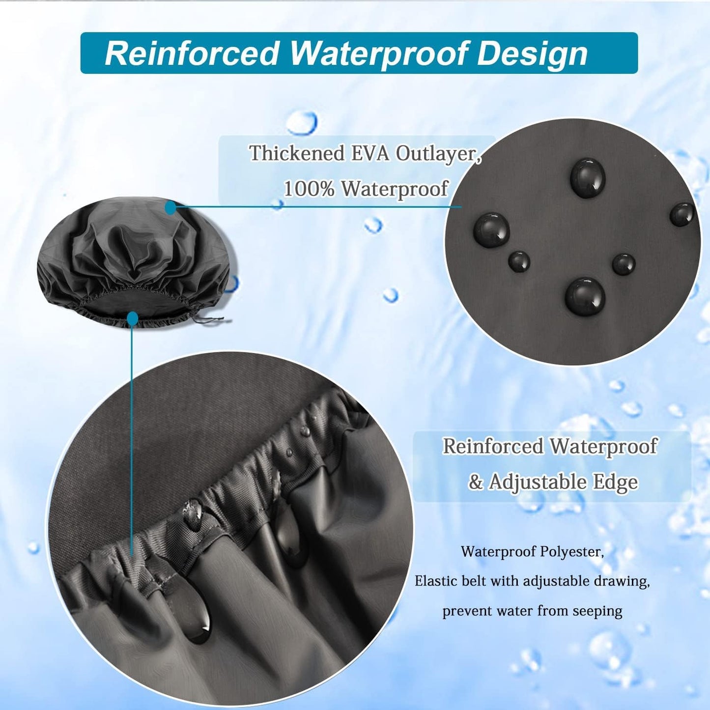 3 Pcs Super Jumbo Adjustable Satin Lined Shower Caps for Long Hair & Braids, Extra Large Shower Cap for Women & Men, Reusable XL with Waterproof Edge for Dreadlocks, Locs (Black)