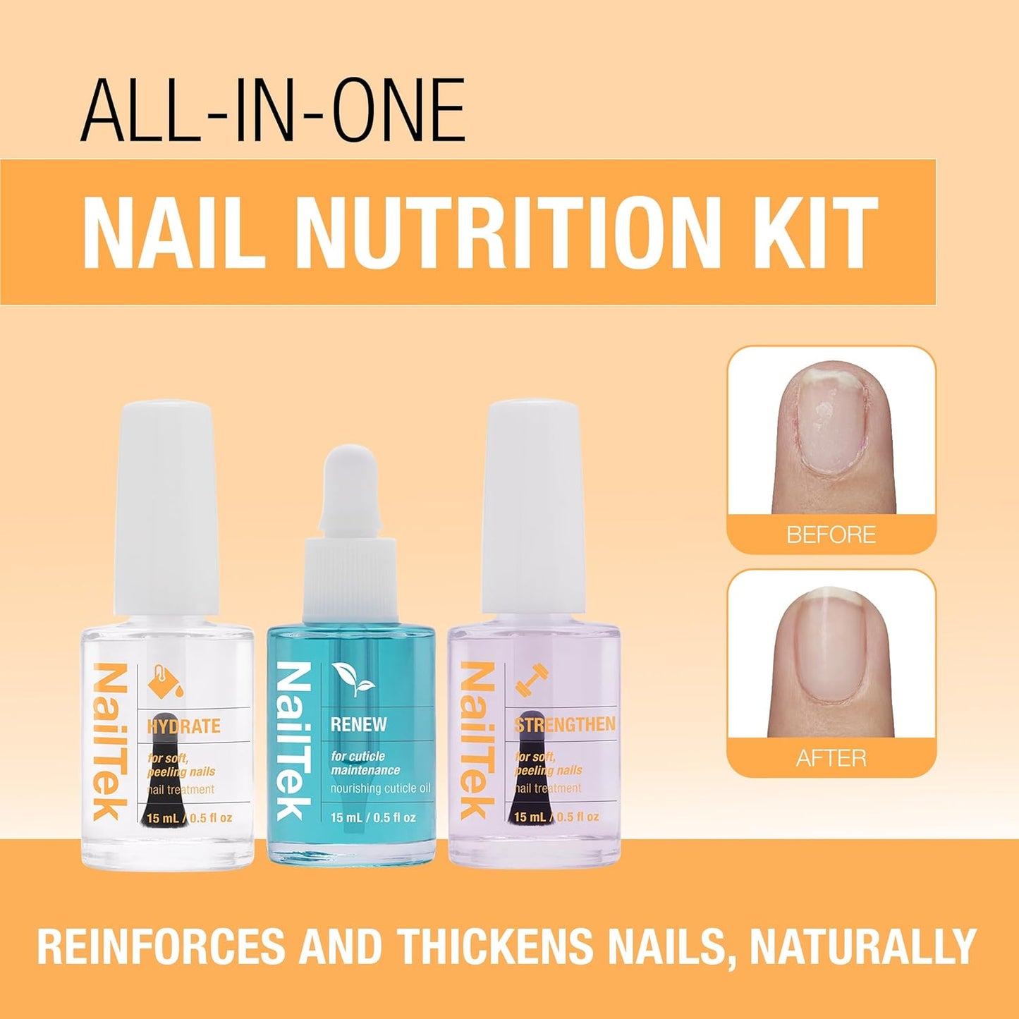 Nail Tek Recovery Kit – Nail Repair for Damaged Nails, Hydrate, Renew, & Strengthen Nails Treatment, Made in USA, 0.5 fl oz each