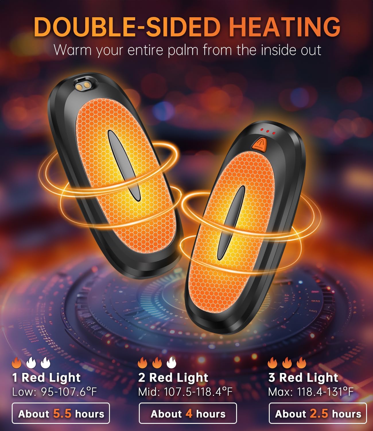 Hand Warmers Rechargeable with 10000mAh Charging Case, 2000mAh Portable Hand Warmers 2 Pack, Reusable Electric Pocket Heater for Hunting, Camping Gear, Outdoors, Gifts