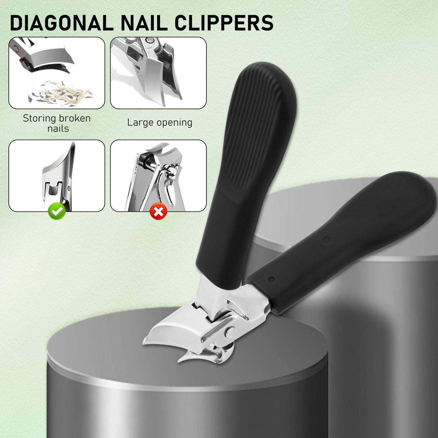 Eagle Beak Beveled Nail Clippers,Wide Jaw Opening Anti-Splash Slanted Nail Clipper,Slanted Jaw Ingrown Toenail Clippers for Thick Toenails (Black)