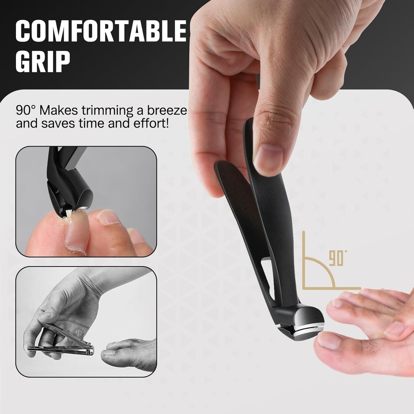 FERYES Angled Head Long Handled Toenail Clipper for Seniors - Large Wide Jaw Nail Clipper with Catcher for Thick Nails - Easier Trimming, Ergonomic Design (Black