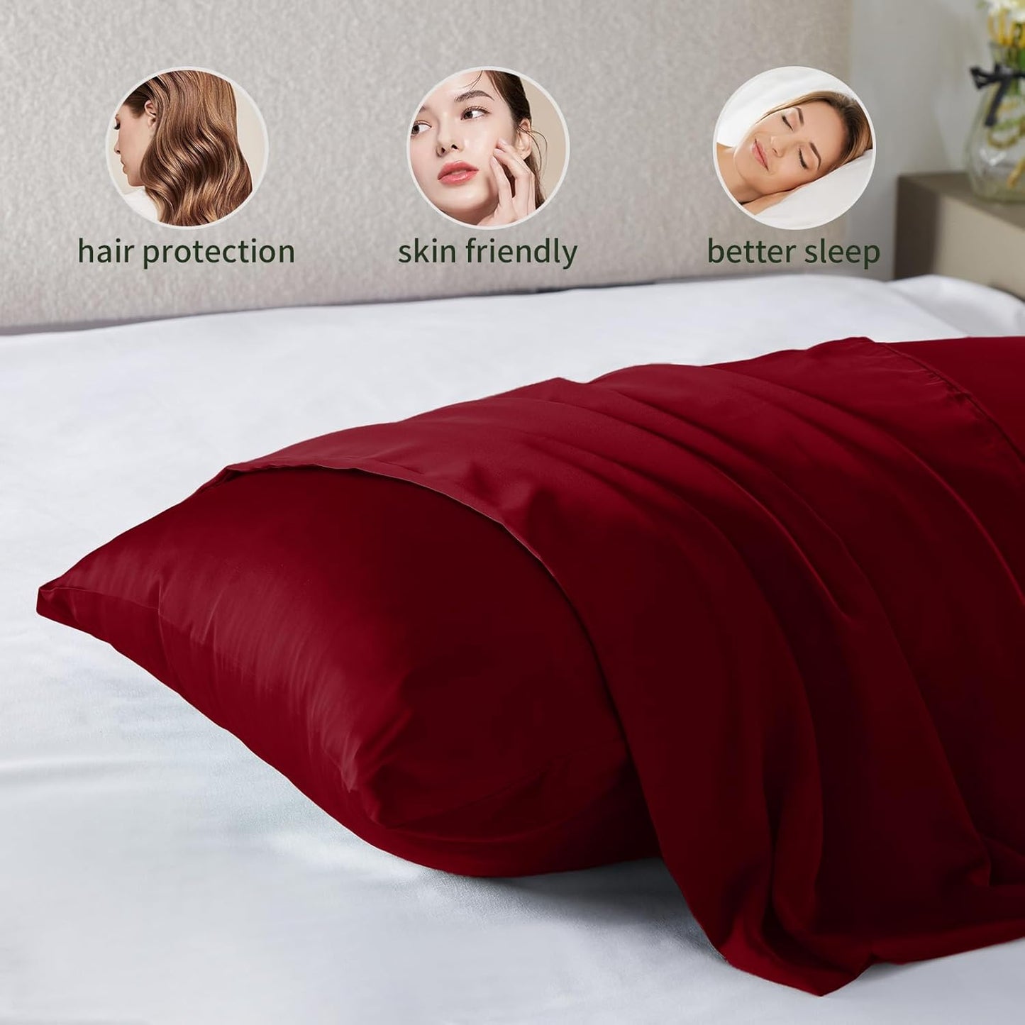 Silk Pillowcase for Hair and Skin Mulberry Silk Pillowcase Soft Breathable Smooth Both Sided Natural Silk Pillowcase with Zipper Beauty Sleep Silk Pillow Case 1 Pack for Gift(Queen,Red)