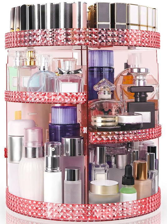 360 Degree Rotating Makeup Organizer, Extra Large Capacity Perfume Holder, Removable 7 Layers Cosmetics Organizer, Make Up Organizer For Countertop Storage Skincare or More (Pink)