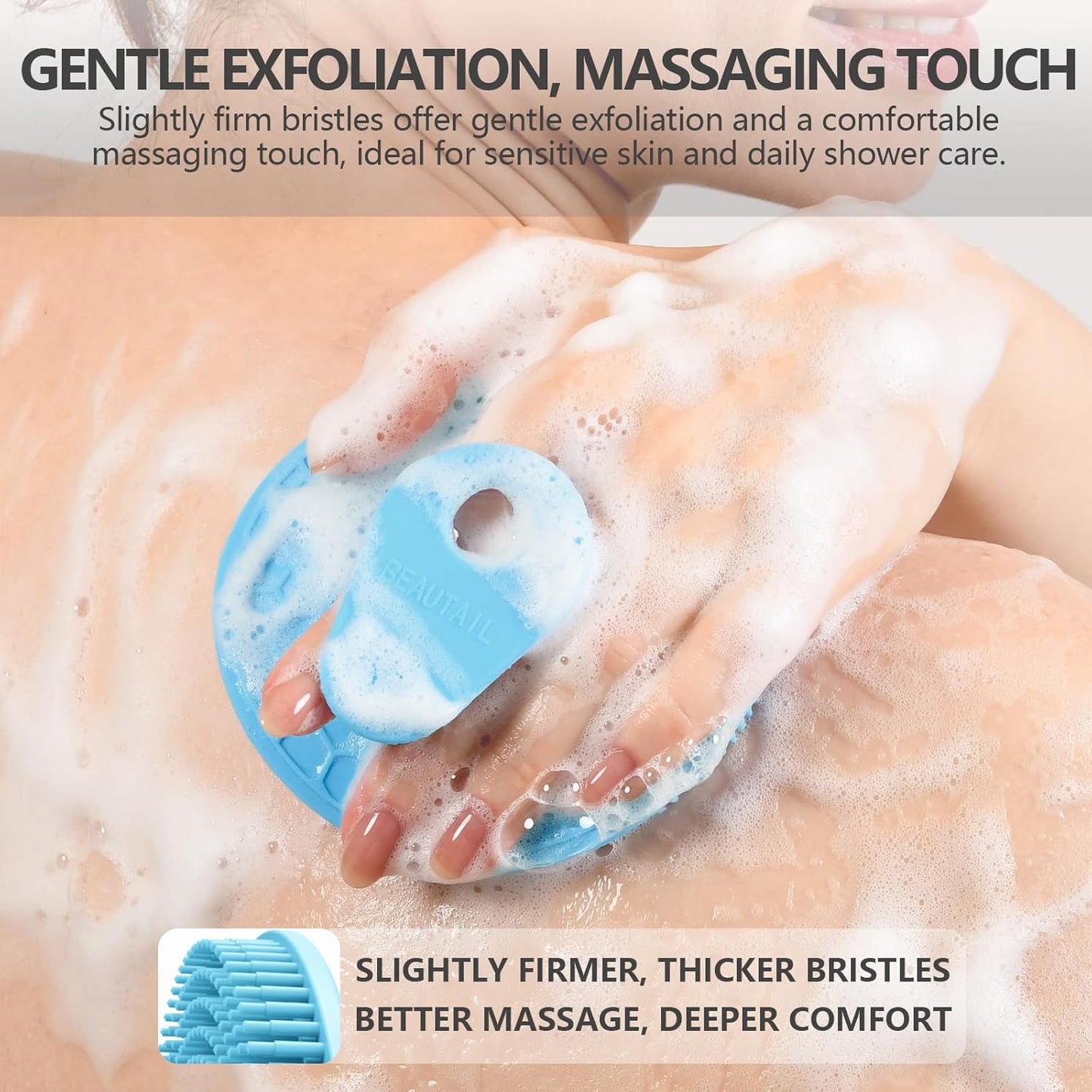 Silicone Body and Face Scrubber Set 5 Pack, BEAUTAIL Shower Bath Scrubber, Gentle Exfoliating Brush for Women Men Sensitive Skin, More Hygienic Than Traditional Loofah, Long Lasting, Pink+Blue+Gray