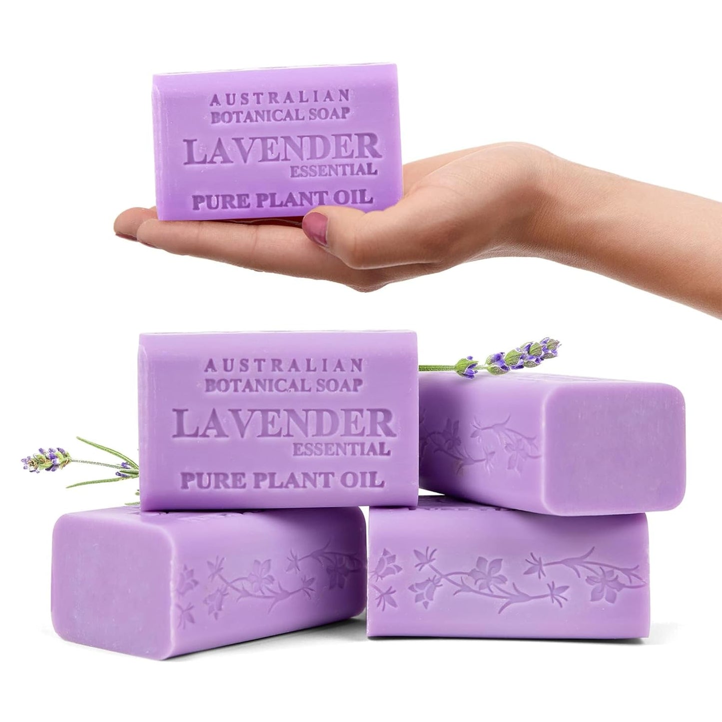 Australian Botanical Soap Lavender with Essential Oil 6.6 oz Luxury Soap Bars Enriched with Shea Butter, Pack of 4, Packaging May Vary