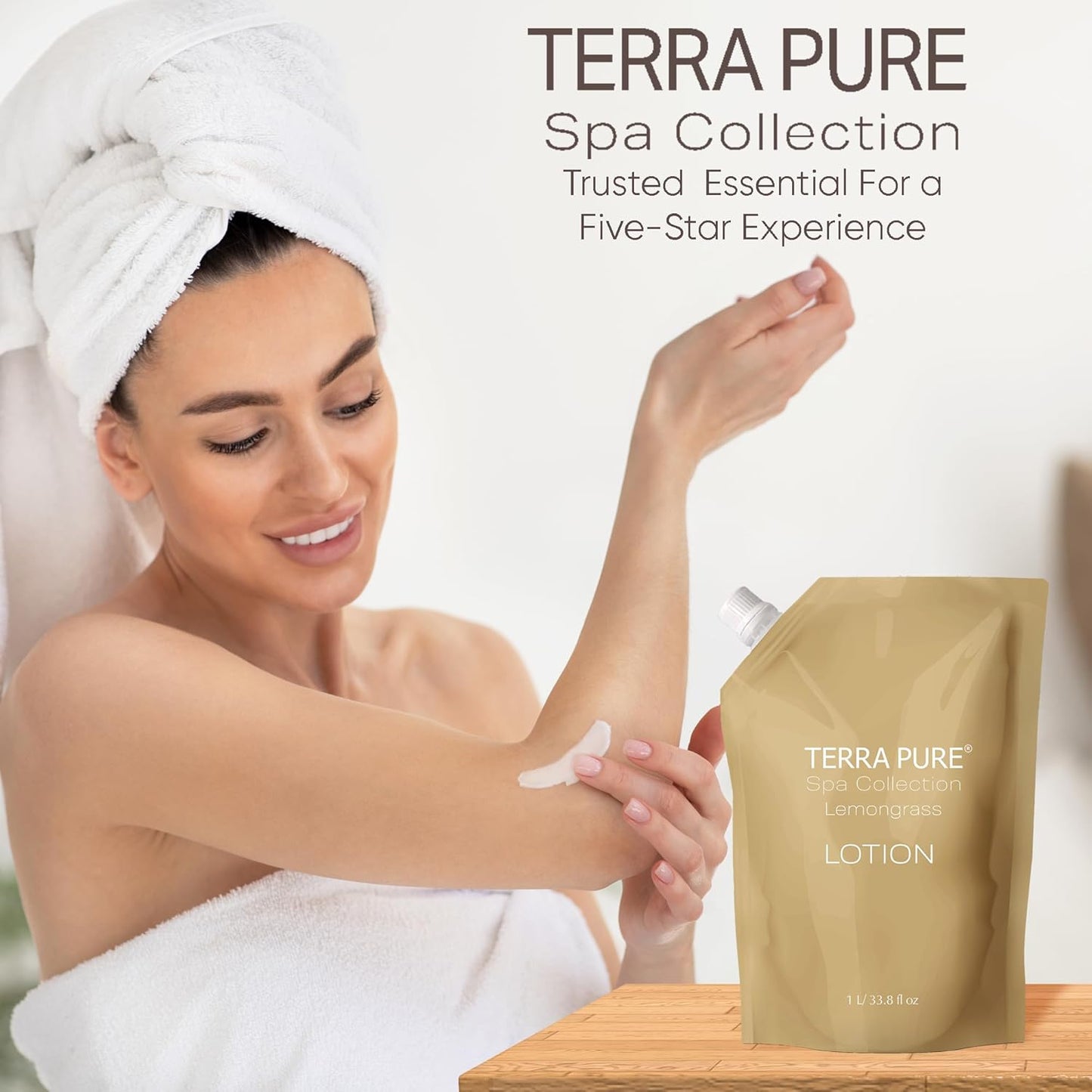 Terra Pure Spa Collection 1 Liter Lotion Refill Bag For Soap Dispensers | Bulk Toiletries for Vacation Rentals, and Home Bathroom Showers | Green Tea Lemongrass | Single