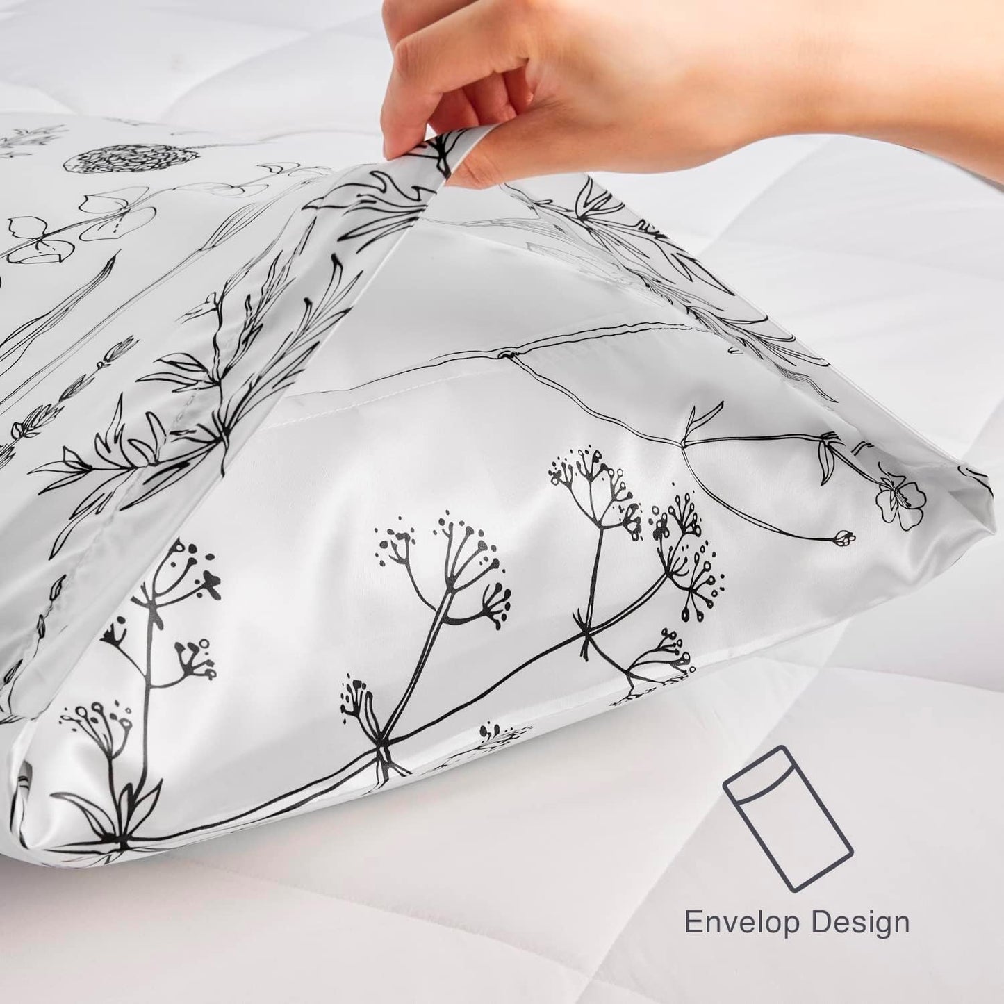 EXQ Home Satin Body Pillow Pillowcase Super Soft Silk Pillowcase, Body Pillow Cover with Envelope Closure Flowers with White Background (20"x54")