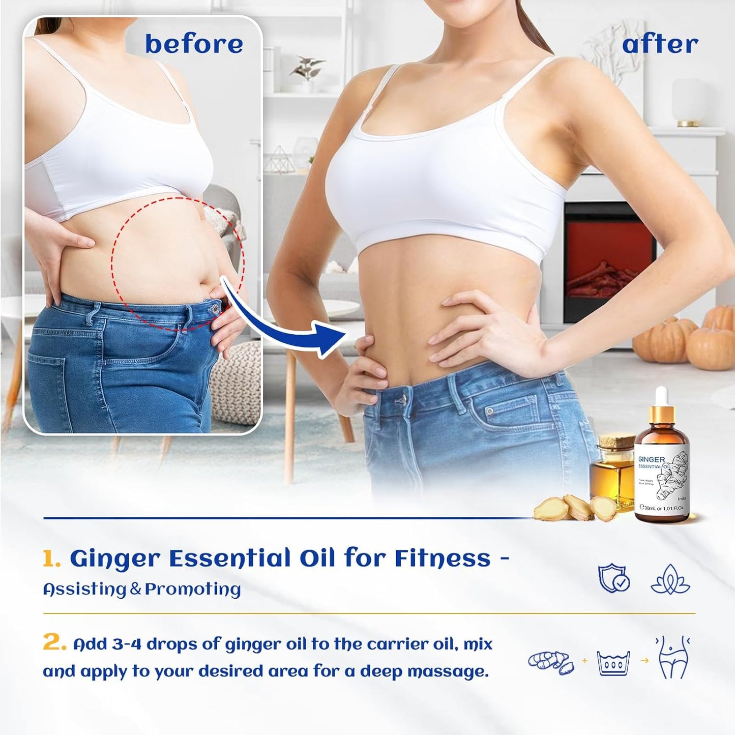 HIQILI 1 Fl Oz Ginger Oil, 100% Pure Natural Ginger Essential Oil for Hair, Massage, Skin - 30ml