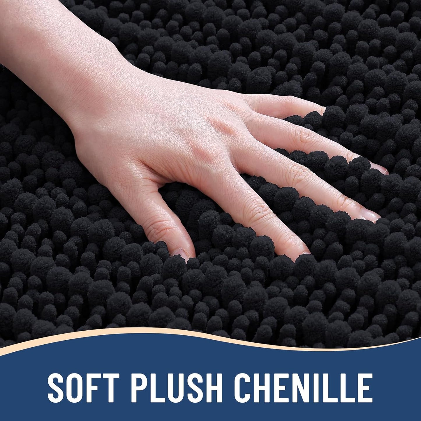 Arotive Luxury Chenille Bathroom Rug Mat, Extra Soft Thick Absorbent Shaggy Bath Rugs, Non-Slip Machine Wash Dry, Plush Bath Mats for Bathroom, Shower and Tub, 40x32, Black