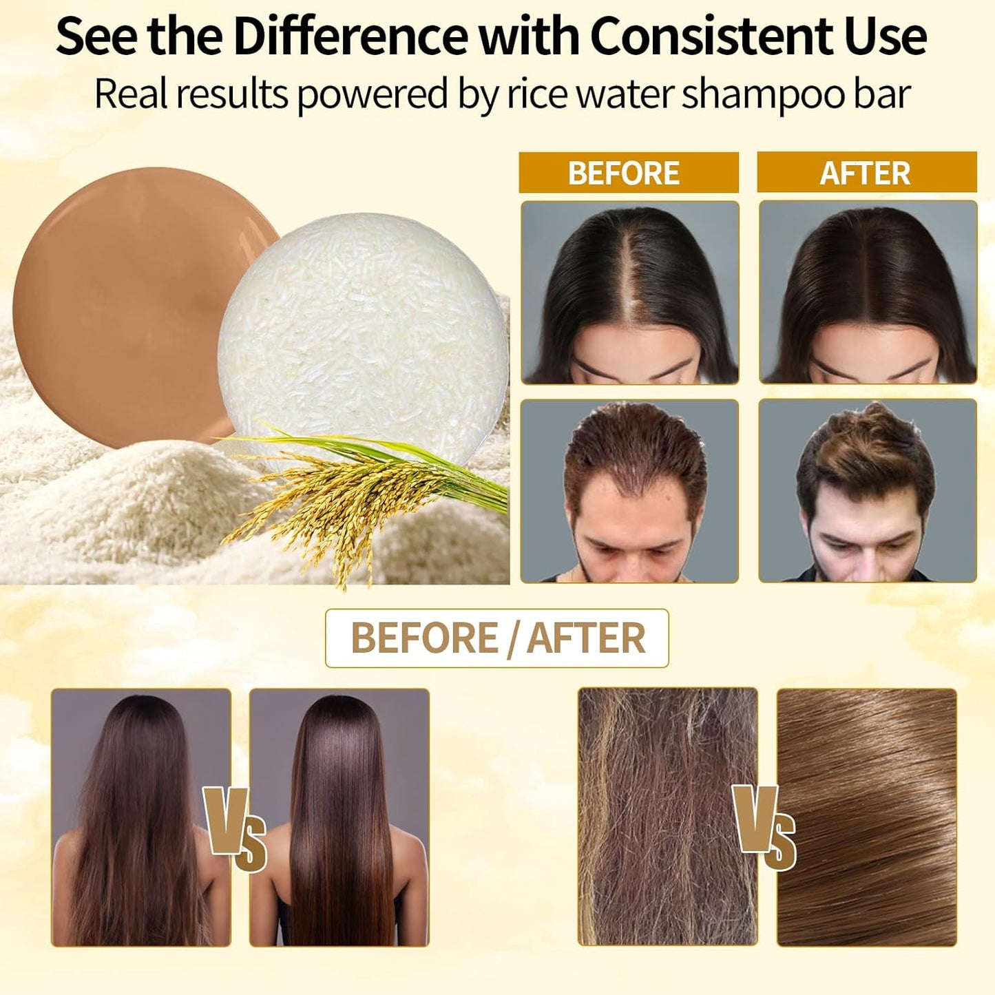 Rice Water Shampoo Bar - Dry Hair Shampoo Soap for Hair Care - Women and Mens Shampoo (Rice Water Conditioner Bar)