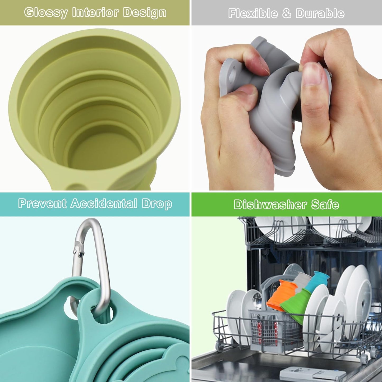 IYYI Collapsible Cup for Traveling, Silicone Camping Cup, Foldable Mug with Lid, Portable Cup for Camping, Hiking, Outdoors, Travel, Folding Mug (Gray-Matcha