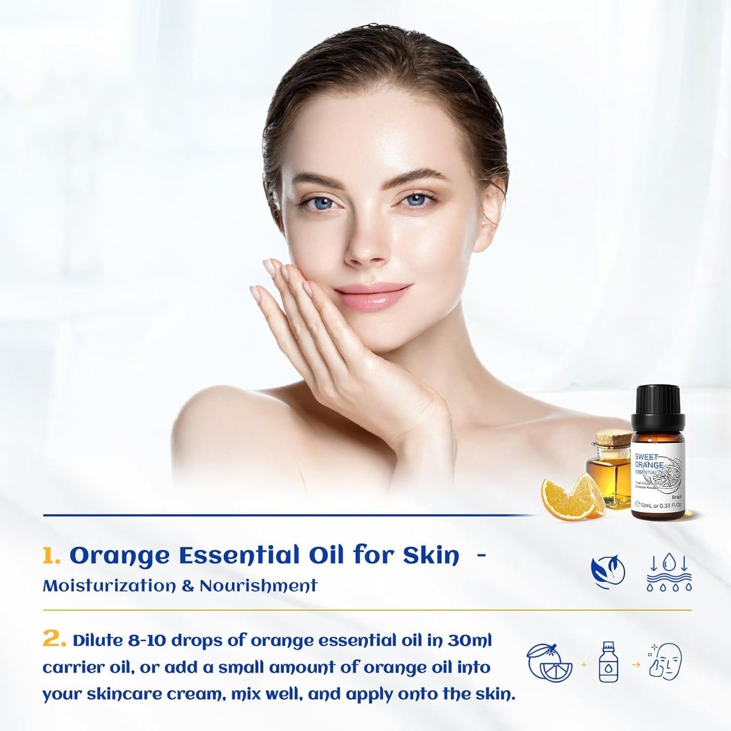 HIQILI Sweet Orange Essential Oil,100% Pure Natural for Diffuser, Aromatherapy-10ml