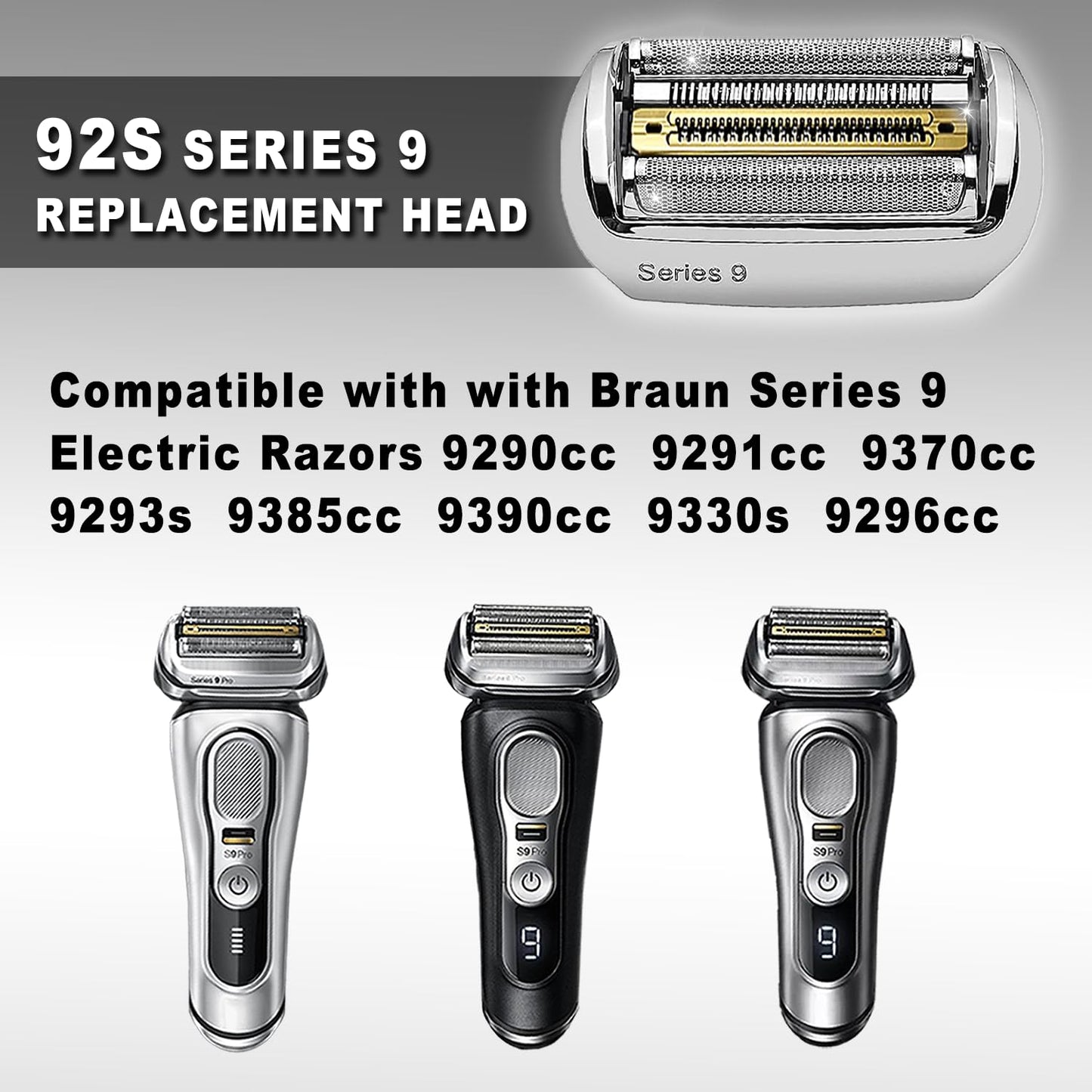NEW Series 9 92S Braun Electric Shaver Replacement Head for Men Razor Shaving Blades Compatible with 92S Braun Replacement 9290cc 9291cc 9370cc 9293s 9385cc 9390cc 9330s 9296cc (2PACKS)