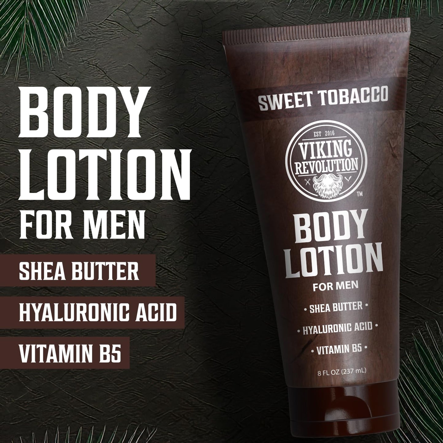 Viking Revolution Sweet Tobacco Body Lotion for Men –Mens Lotion for Dry Skin with Shea Butter, Hyaluronic Acid and Vitamin B5 – Nourishing Mens Body Lotion for Hydrated and Smooth Skin (8oz, 1 Pack)
