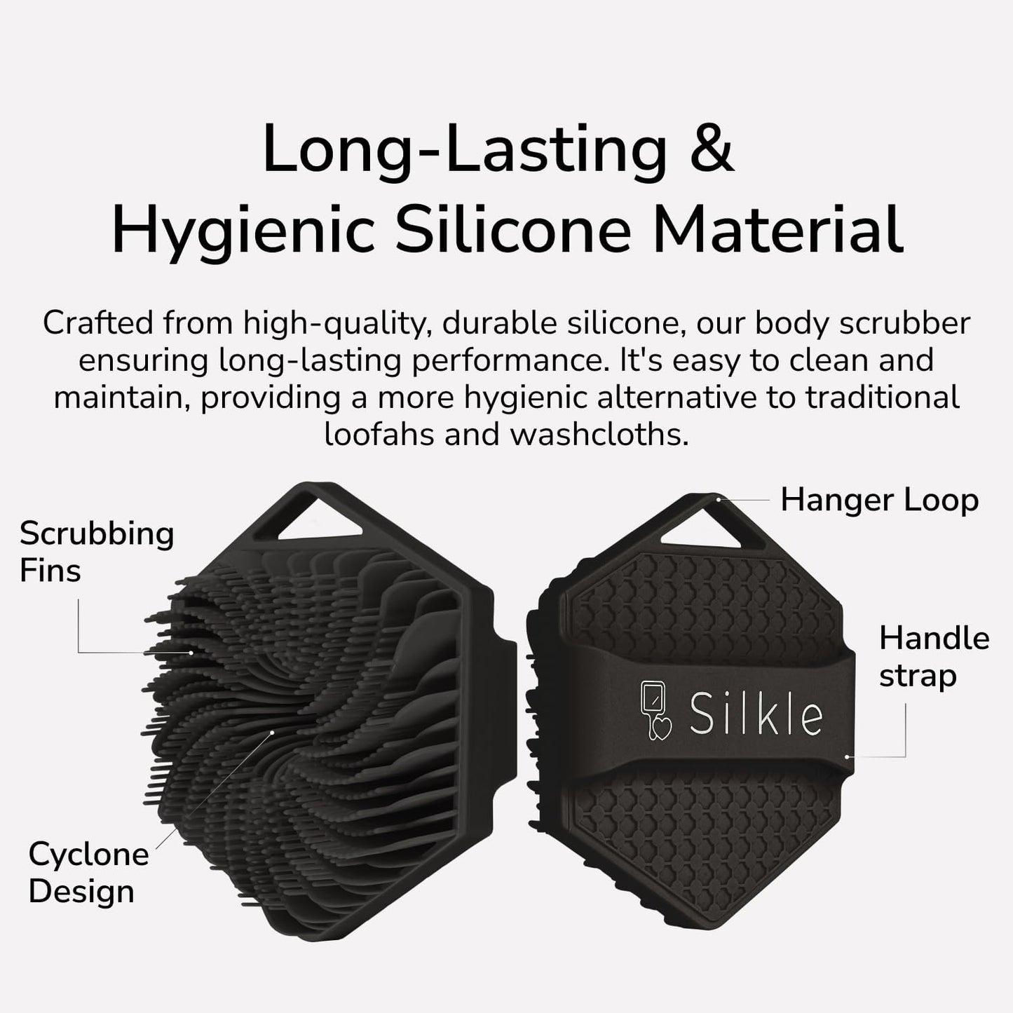 Silicone Body Scrubber - Exfoliating Bath Brush and Skin Cleanser - Shower Sponge for Gentle Body Scrub and Wash - Silicone Scrubbing Care Tool for a Refreshed and Renewed You - Black