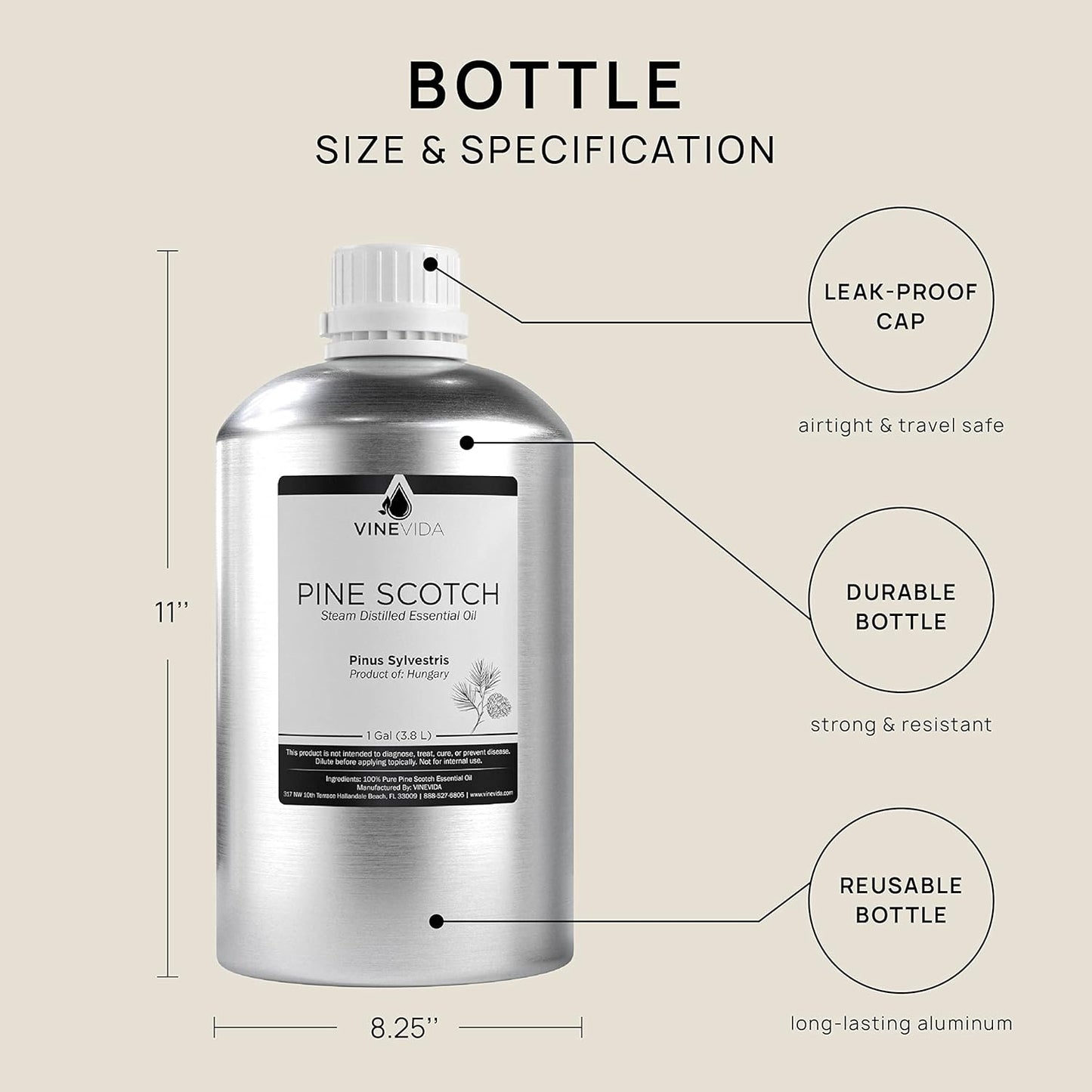 VINEVIDA Pine Essential Oil - Gallon undiluted - Bulk Oil for Soap and Candle Making Safe for Skin - 8 lbs