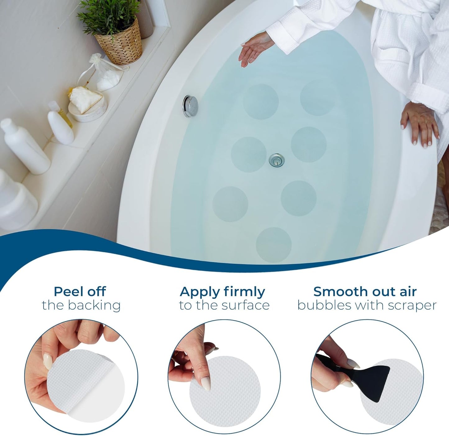 Anti Slip Shower Stickers 24 PCS, Invisible Non-Slip Shower Strips for Adults, Premium Adhesive Bath Tub Stickers (Clear)