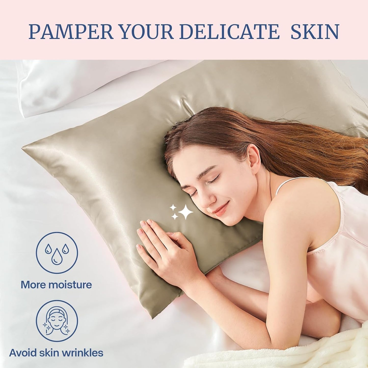 BEDELITE Satin Pillowcase for Hair and Skin, Super Soft and Cooling Similar to Silk Pillow Cases 2 Pack with Envelope Closure, Gift for Women Men(20"x36" King Size, Taupe)