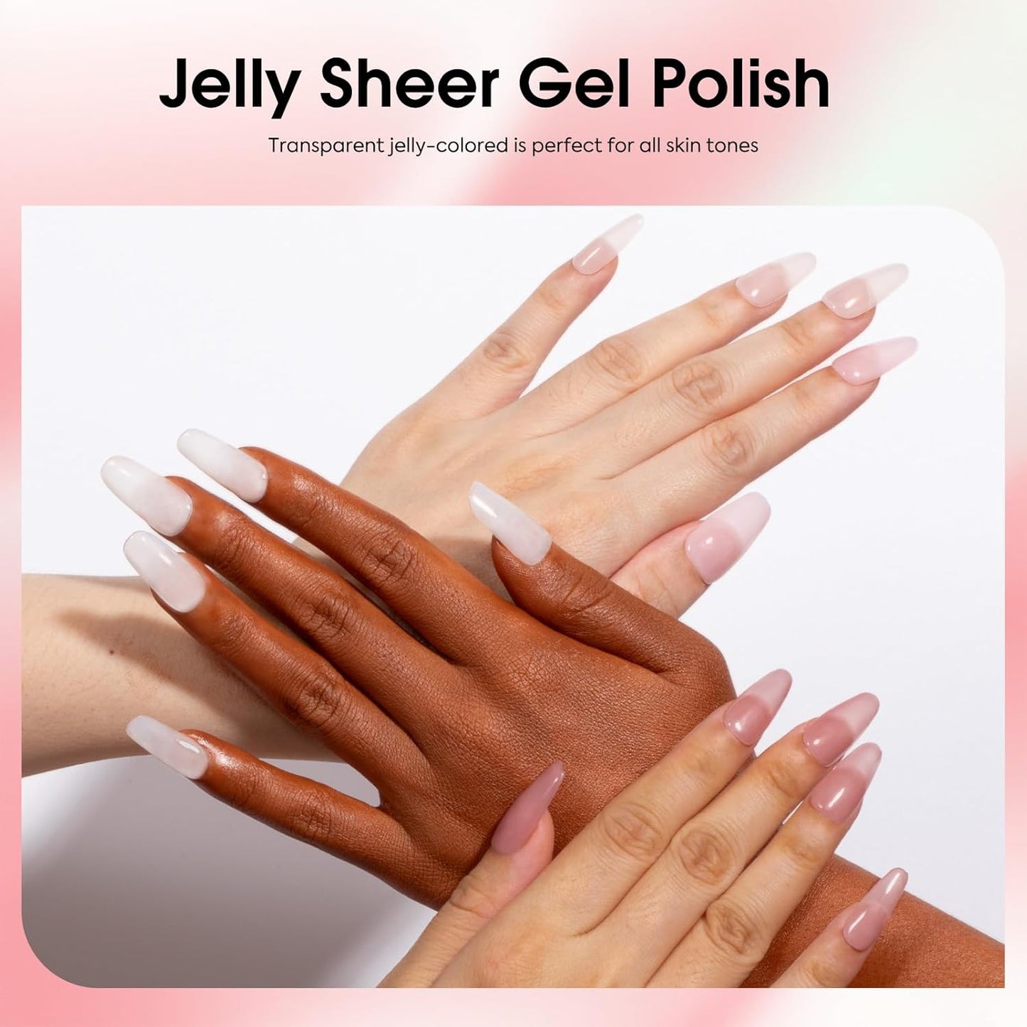 CANNI Jelly Milky White Pink Gel Nail Polish Set- 6 Pcs 9 Ml Neutral Transparent Pink Colors Sheer Gel Polish Kit, Soak Off LED Nail Gel Manicure Kit DIY at Home Salon Gifts