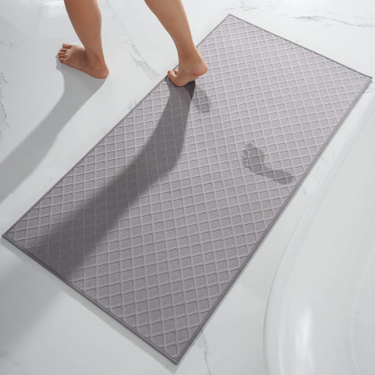 AMOAMI Bath-Mat,Ultra Thin Bath-Rugs Runner,Rubber Backed Bath Mats for Bathroom Non Slip,Absorbent Bath Rug for Bathroom Floor, Shower, Sink 2'x 4'(24" x 47") Grey