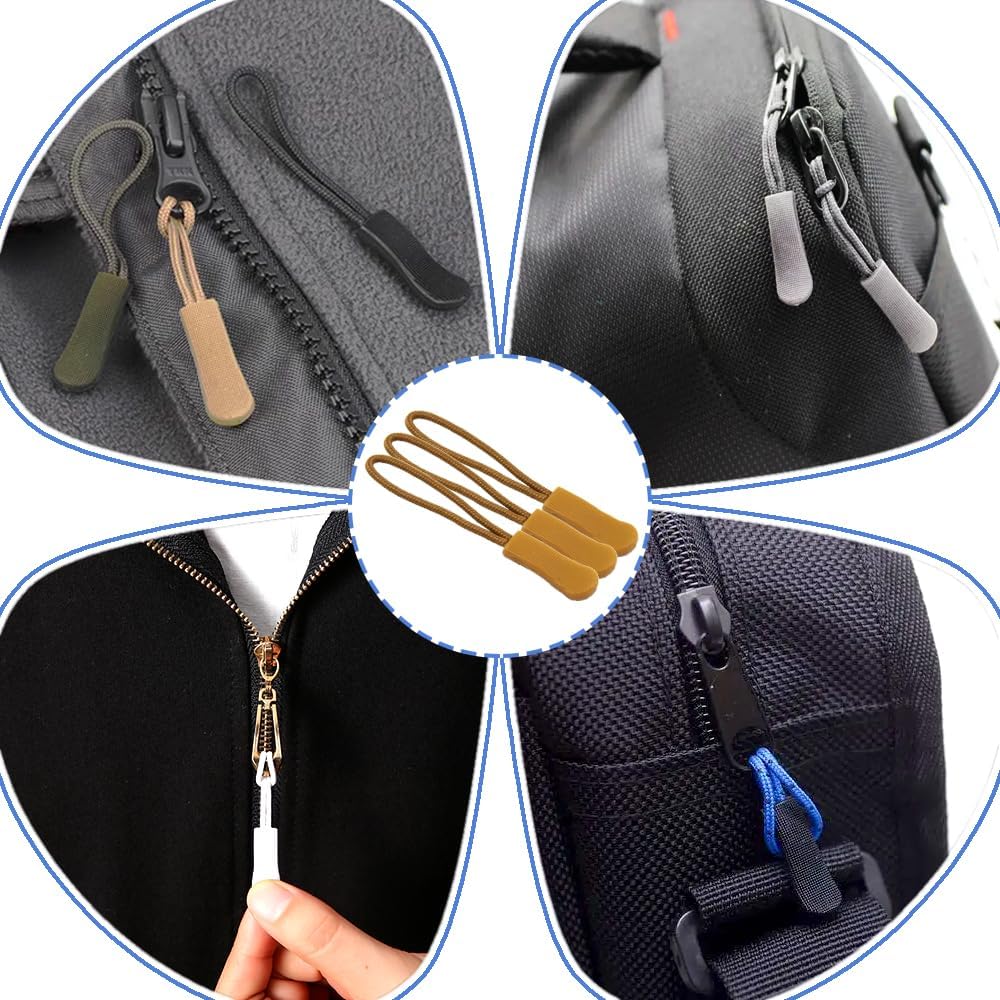 Ruidee 50 Pieces Zipper Pulls Zipper Tabs Zipper Pull Cord Extender Replacement Zipper Pulls for Backpacks, Jackets, Luggage, Purses, Handbags（Brown）