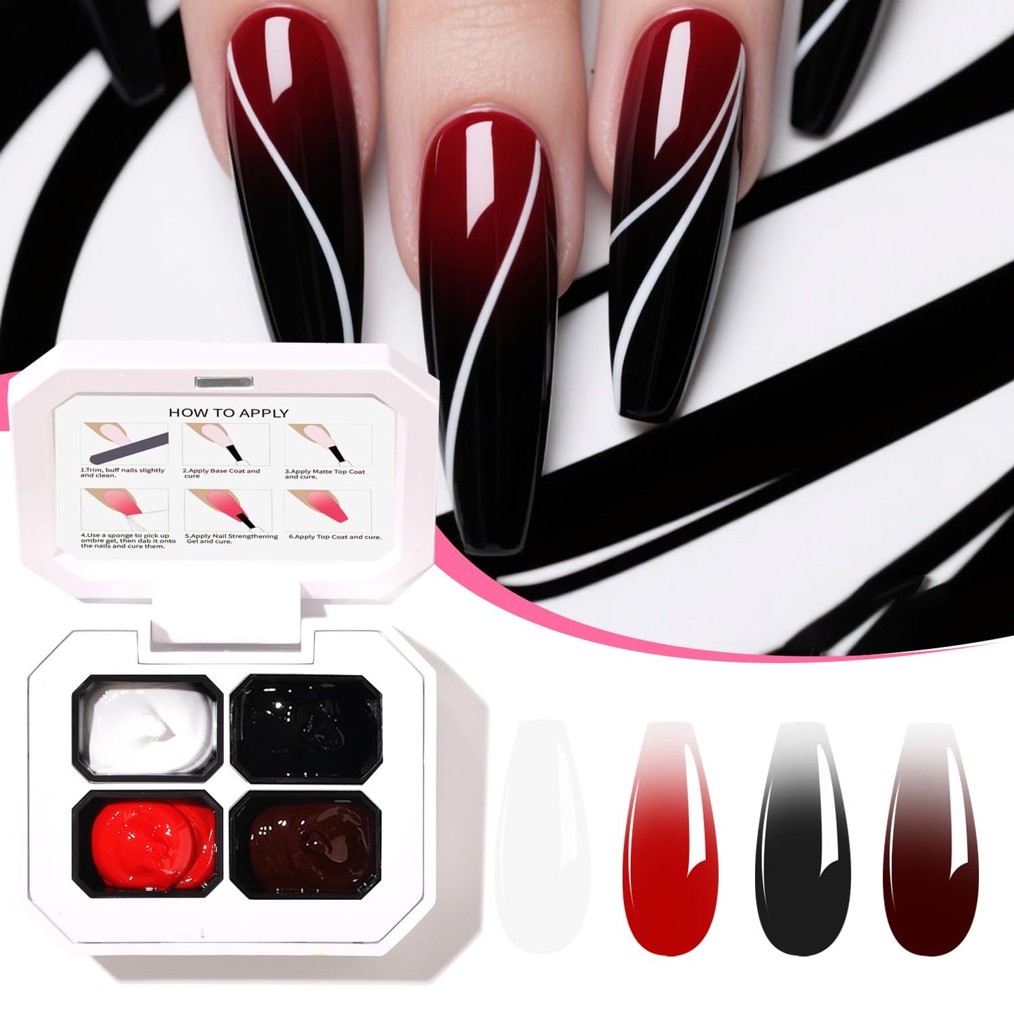 4 Colors Set Ombre Gel Nail Polish,Ombre Paint Nail Gel for Nails with 20Pcs Nail Sponges for 3D Nail Art in Salon or Home Use(OMBER11)