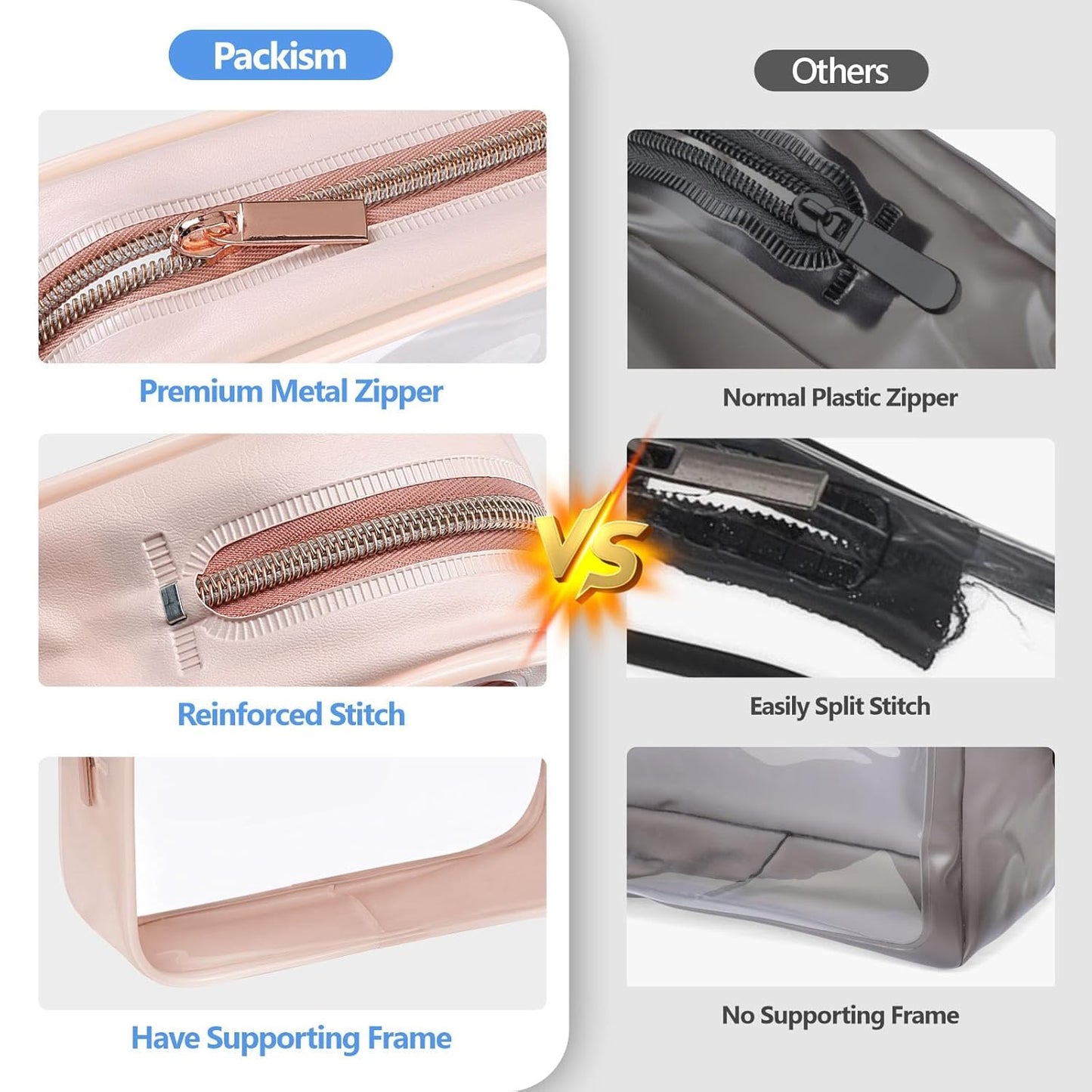 PACKISM TSA Approved Toiletry Bag - Clear Makeup Bag Waterproof Quart Size Bag, Travel Makeup Cosmetic Bag for Women, Carry on Airport Airline Compliant Bag, 3 Pack