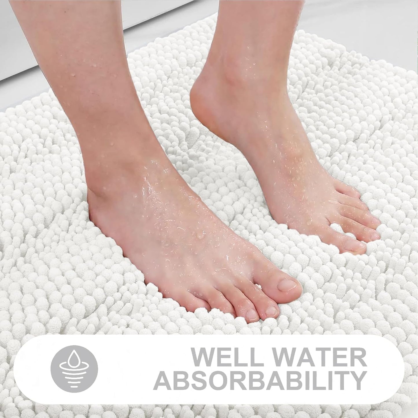 Grandaily Chenille Striped Bathroom Rugs 24x16, Extra Thick and Absorbent Bath Mats, Non-Slip Soft Plush Shaggy Shower Carpet, Machine Wash Dry, Bath Rug for Bathroom, (Small, Ivory)