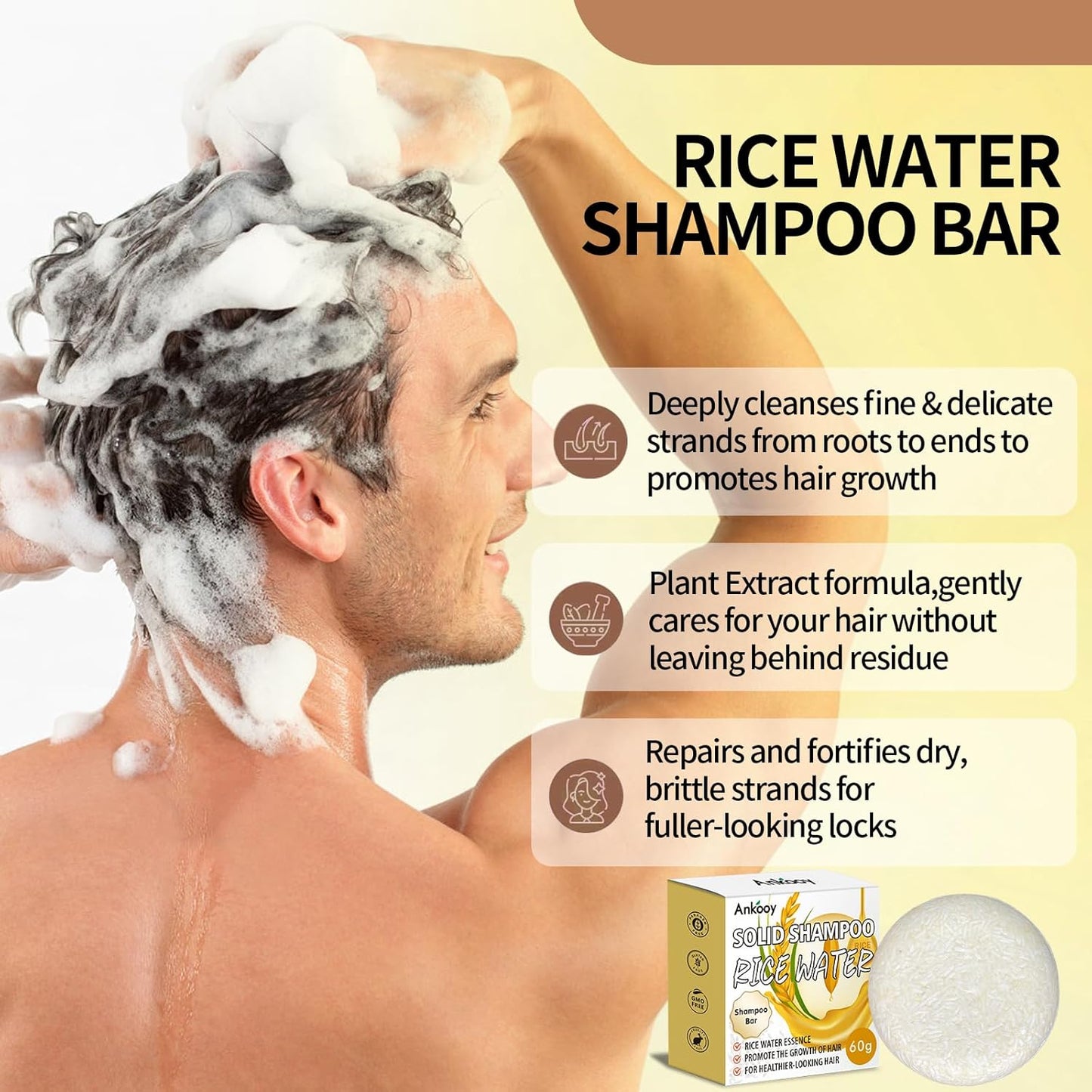 Rice Water Shampoo Bar - Dry Hair Shampoo Soap for Hair Care - Women and Mens Shampoo (Rice Water Conditioner Bar)
