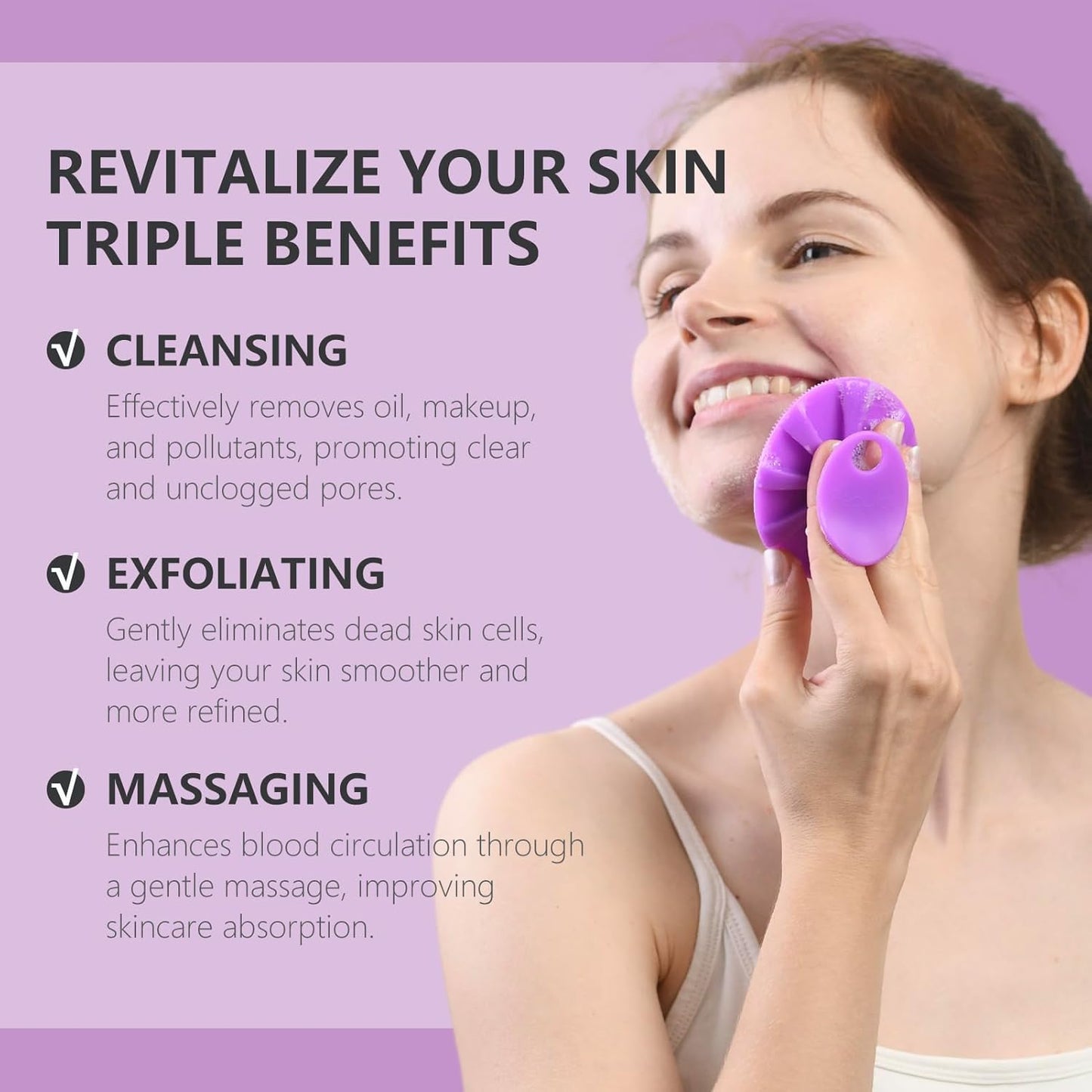 Silicone Face Scrubber 2 Pack, Manual Facial Cleansing Brush, Gentle Face Exfoliator for Sensitive Skin, Skin Care Exfoliating Face Brush for Men and Women, Black+Purple